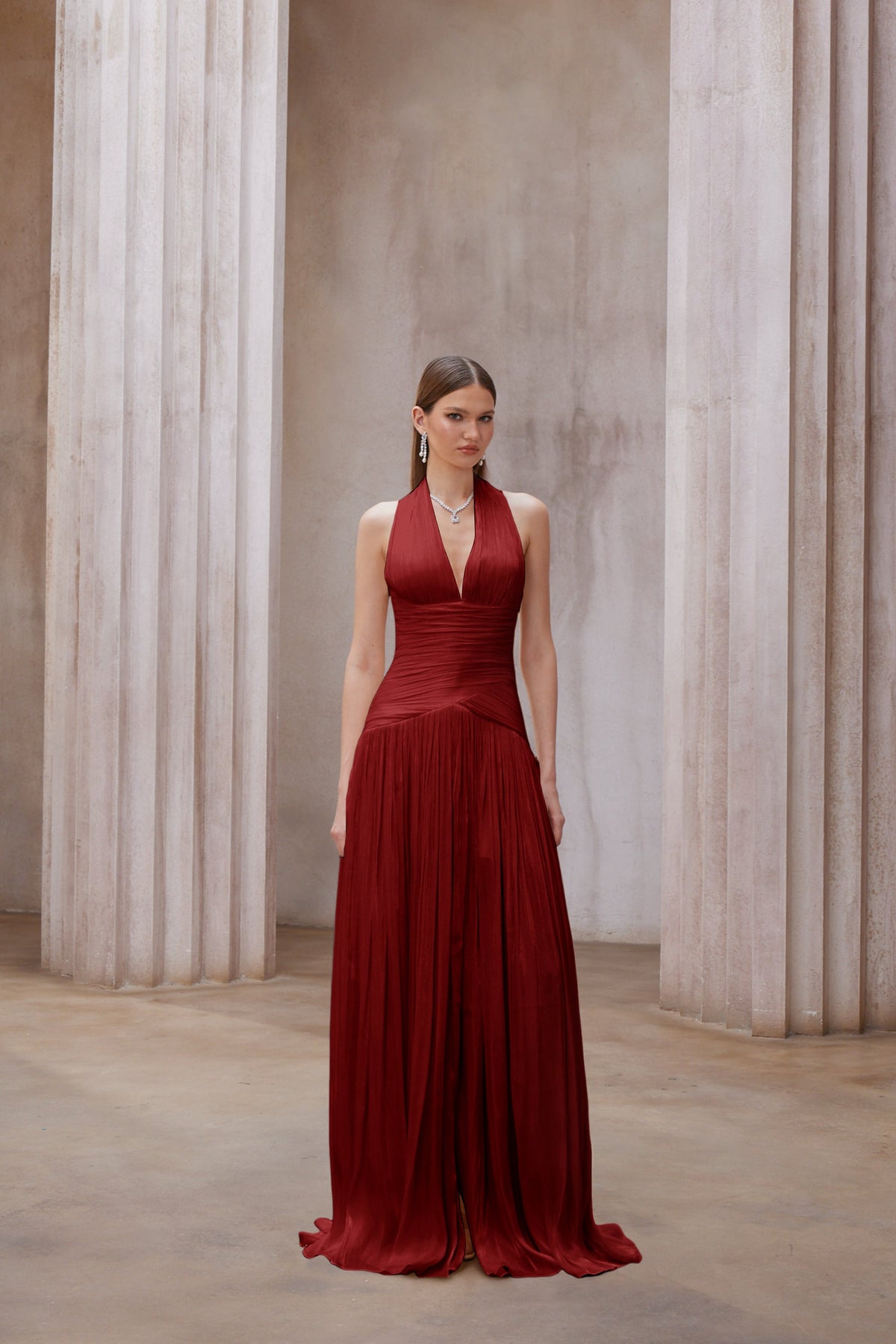 Uranie Red Gathered Maxi Dress
