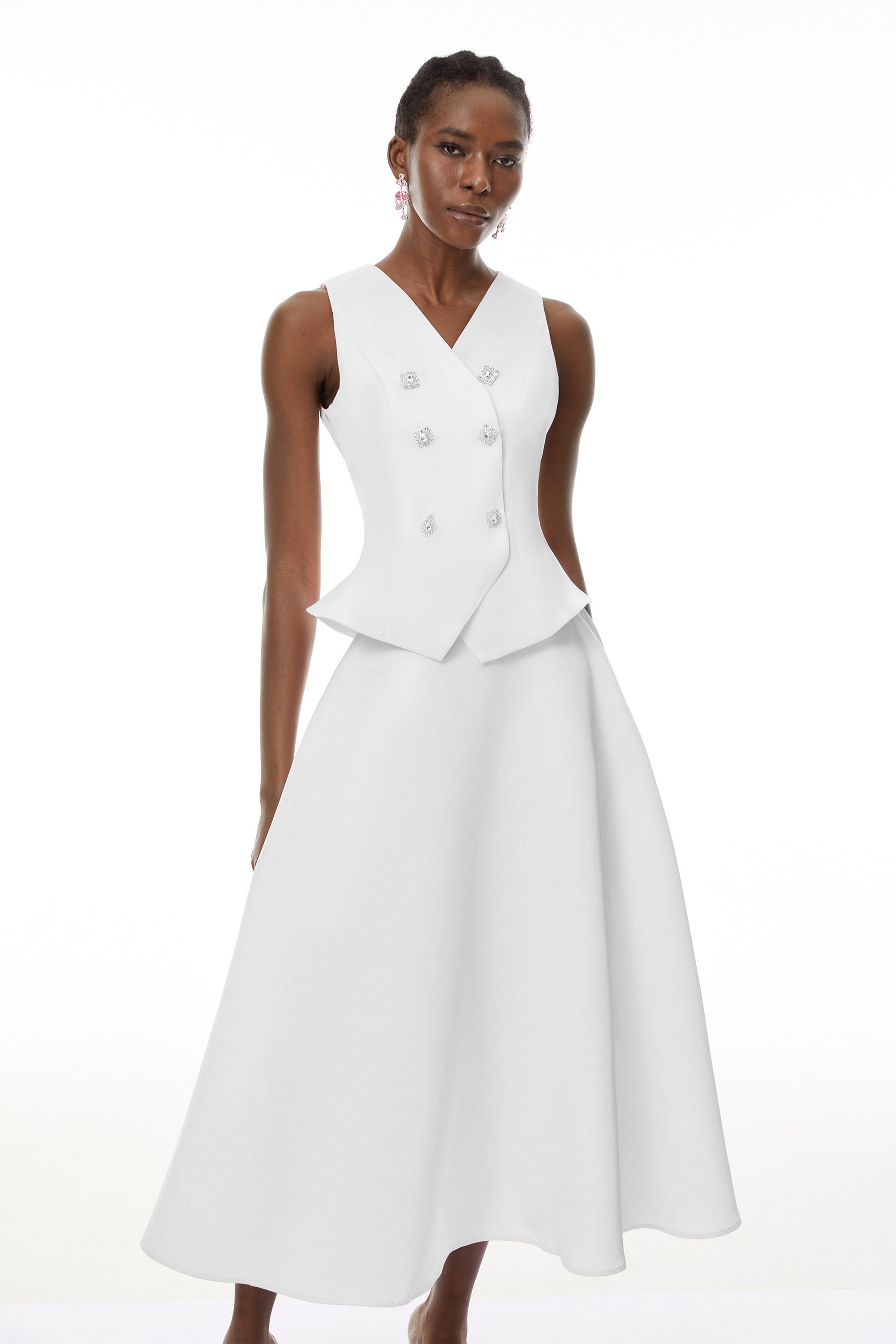 Wilhelmine White Embellished Top & Skirt Set