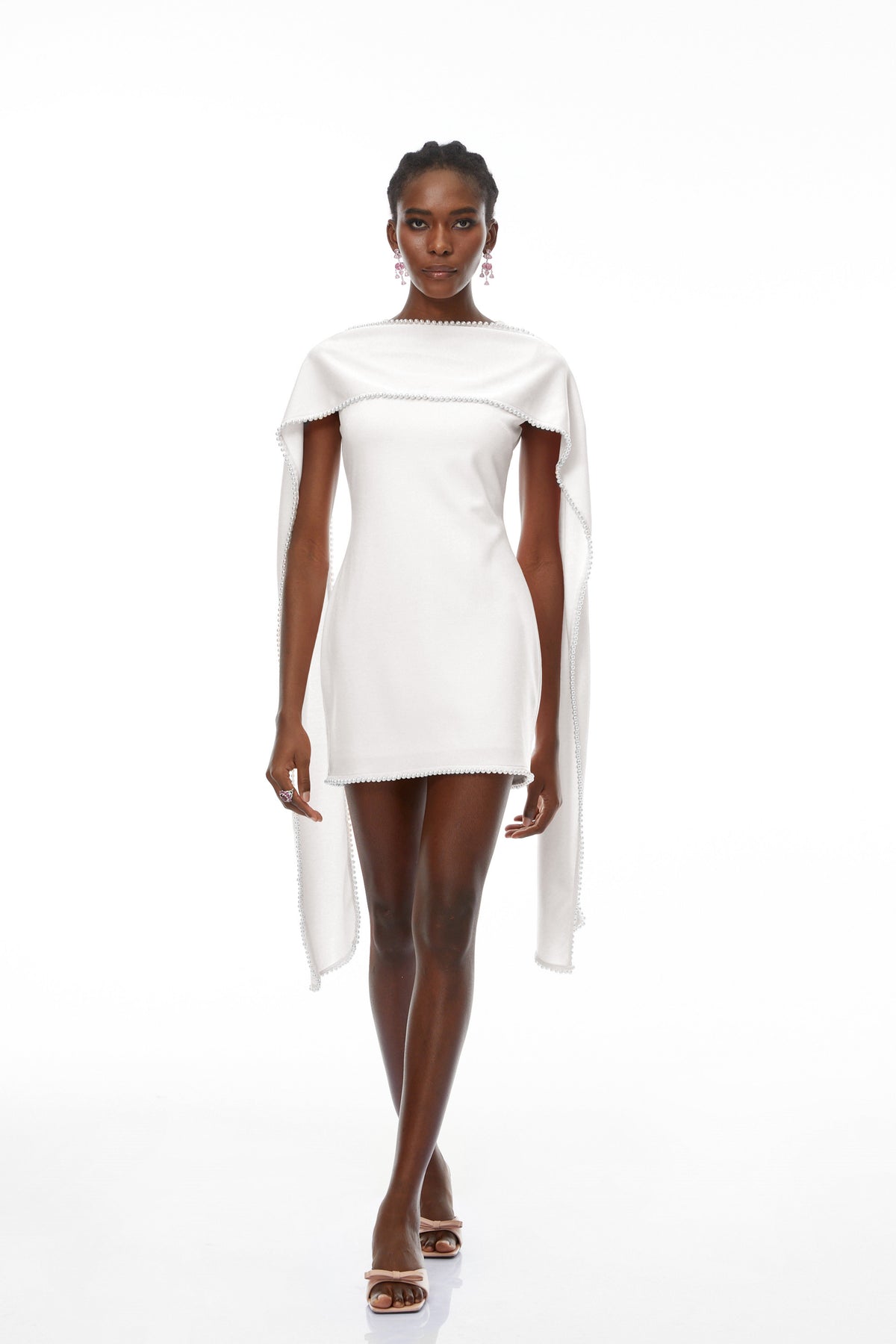 Piroska White Sleeveless Pearl Trim Mini Dress (Final Sale-US Only)
