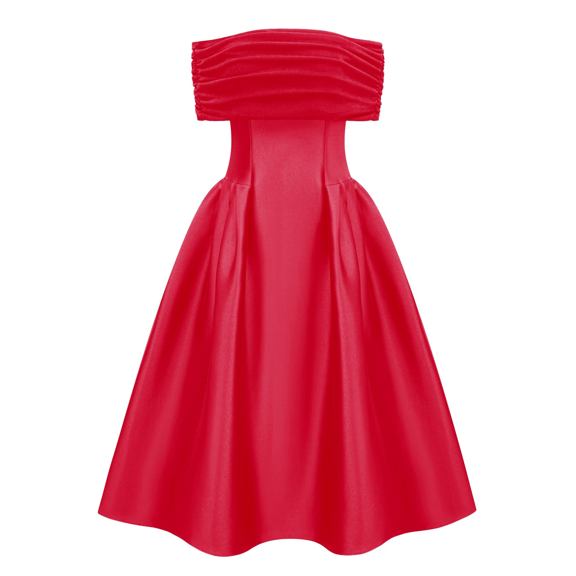 Ainara Red Off Shoulder Polished Midi Dress (Final Sale-US Only)