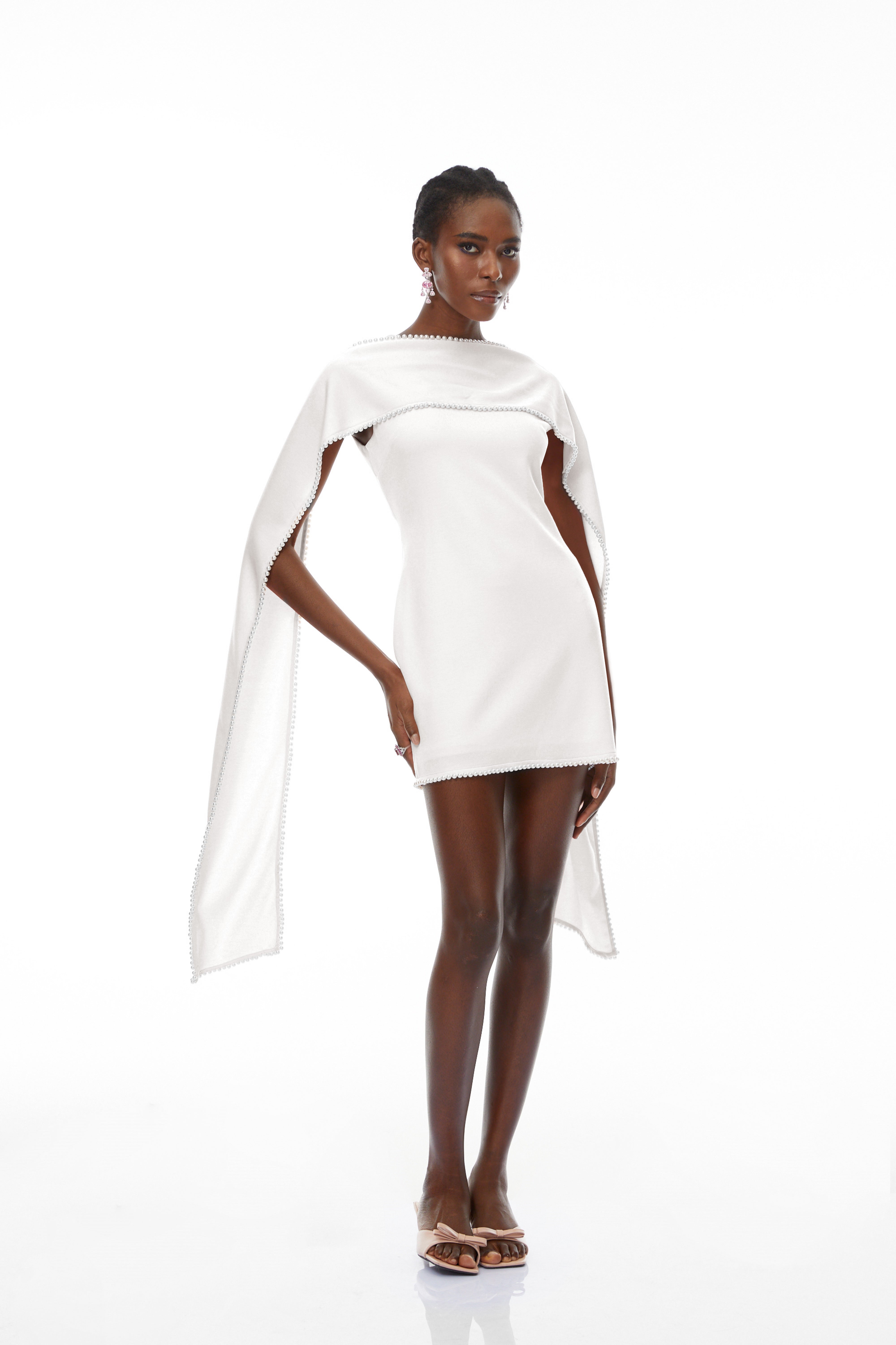 Piroska White Sleeveless Pearl Trim Mini Dress (Final Sale-US Only)