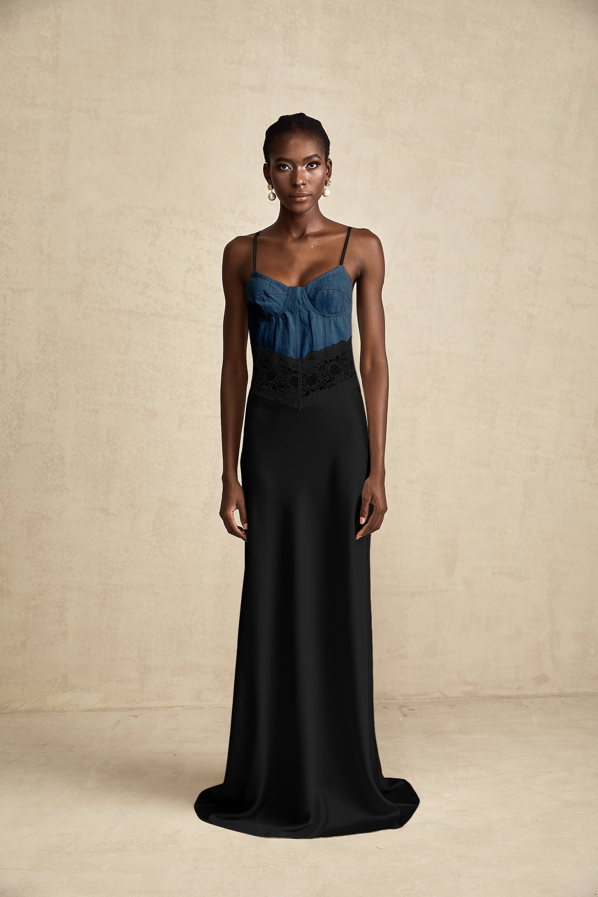Lisette lace-trim panelled maxi dress