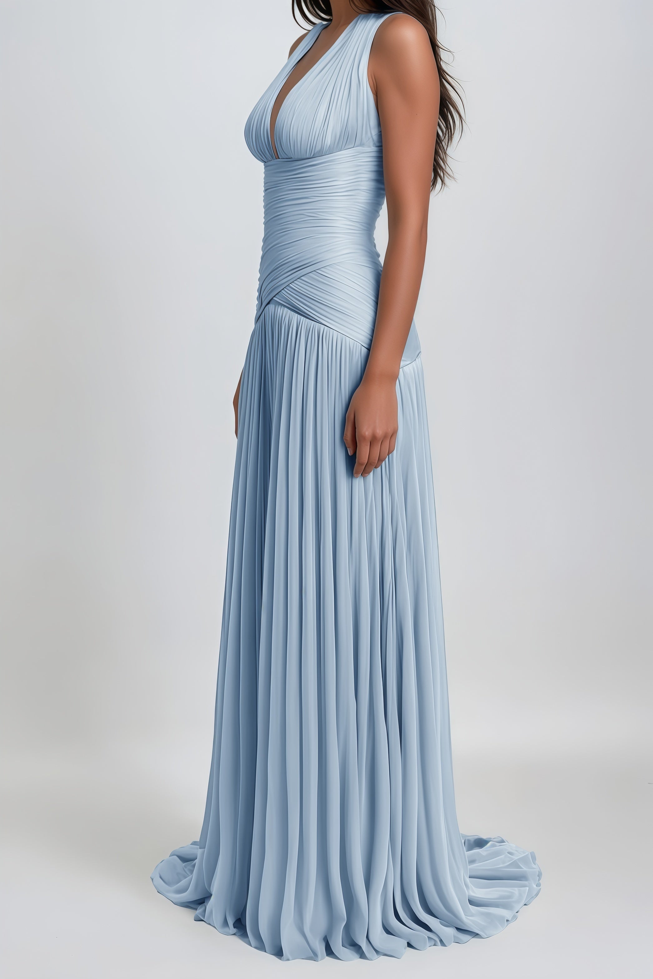 Uranie Blue Gathered Maxi Dress