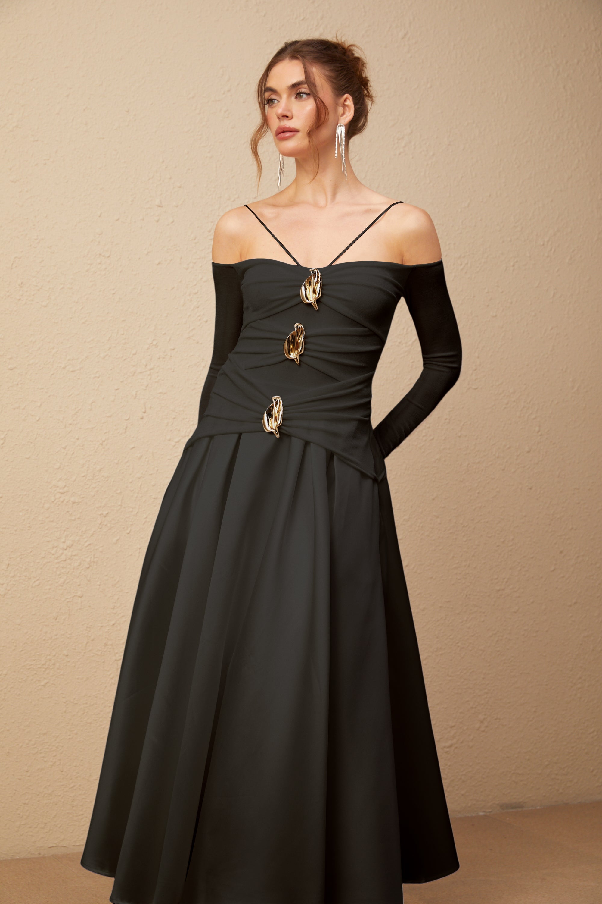 Nadine off-shoulder panelled maxi dress in Black (Final Sale-US Only)