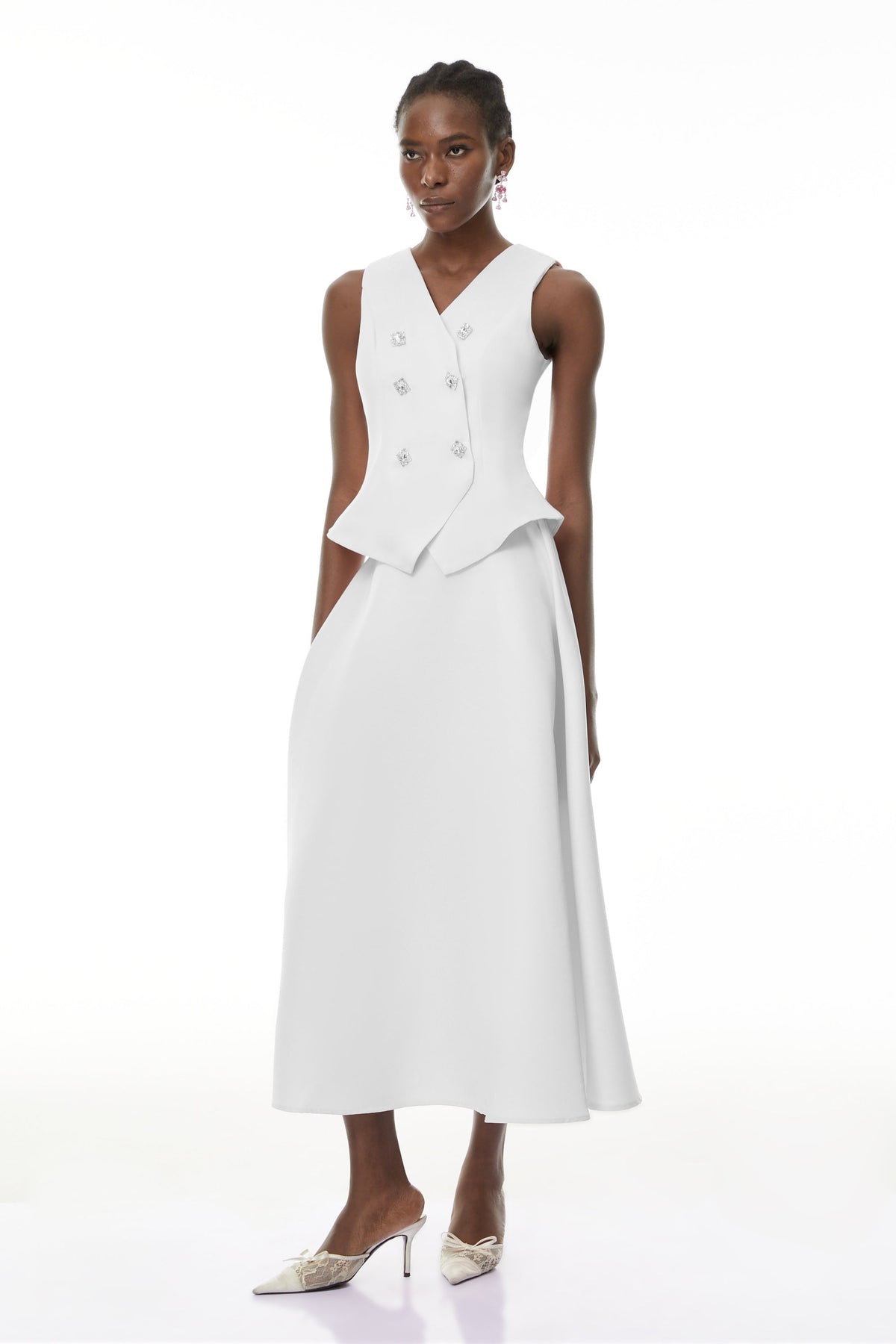 Wilhelmine White Embellished Top & Skirt Set
