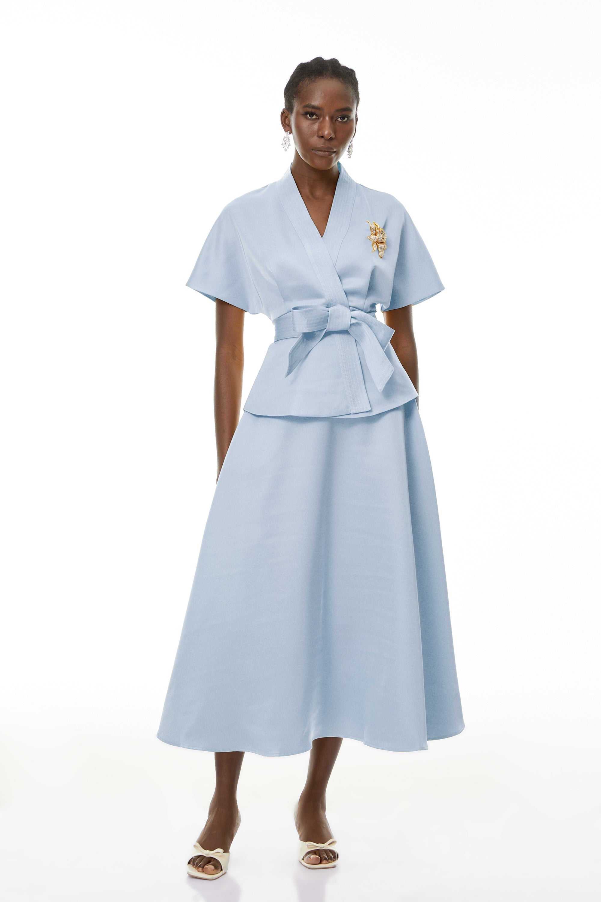 Johanna Blue Self-Tie Blouse & Skirt Set