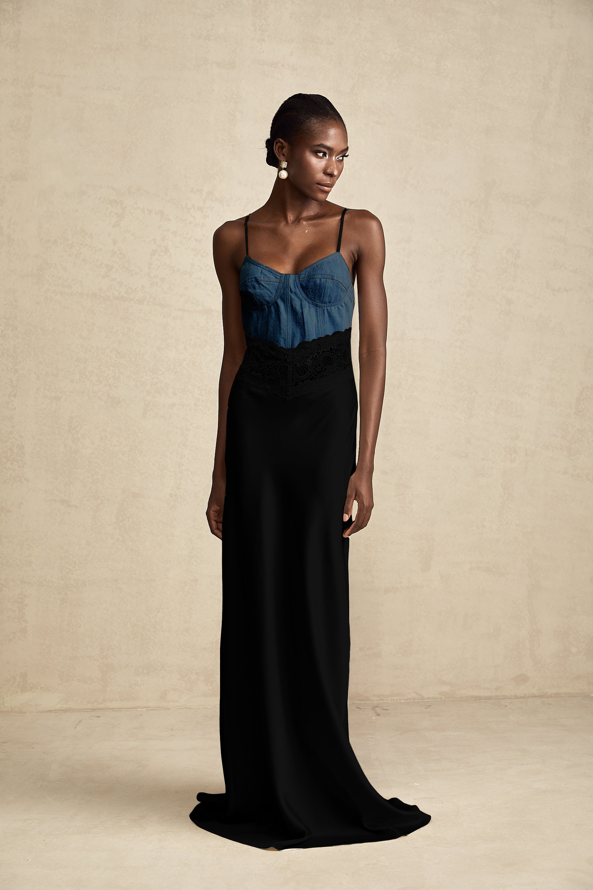 Lisette lace-trim panelled maxi dress