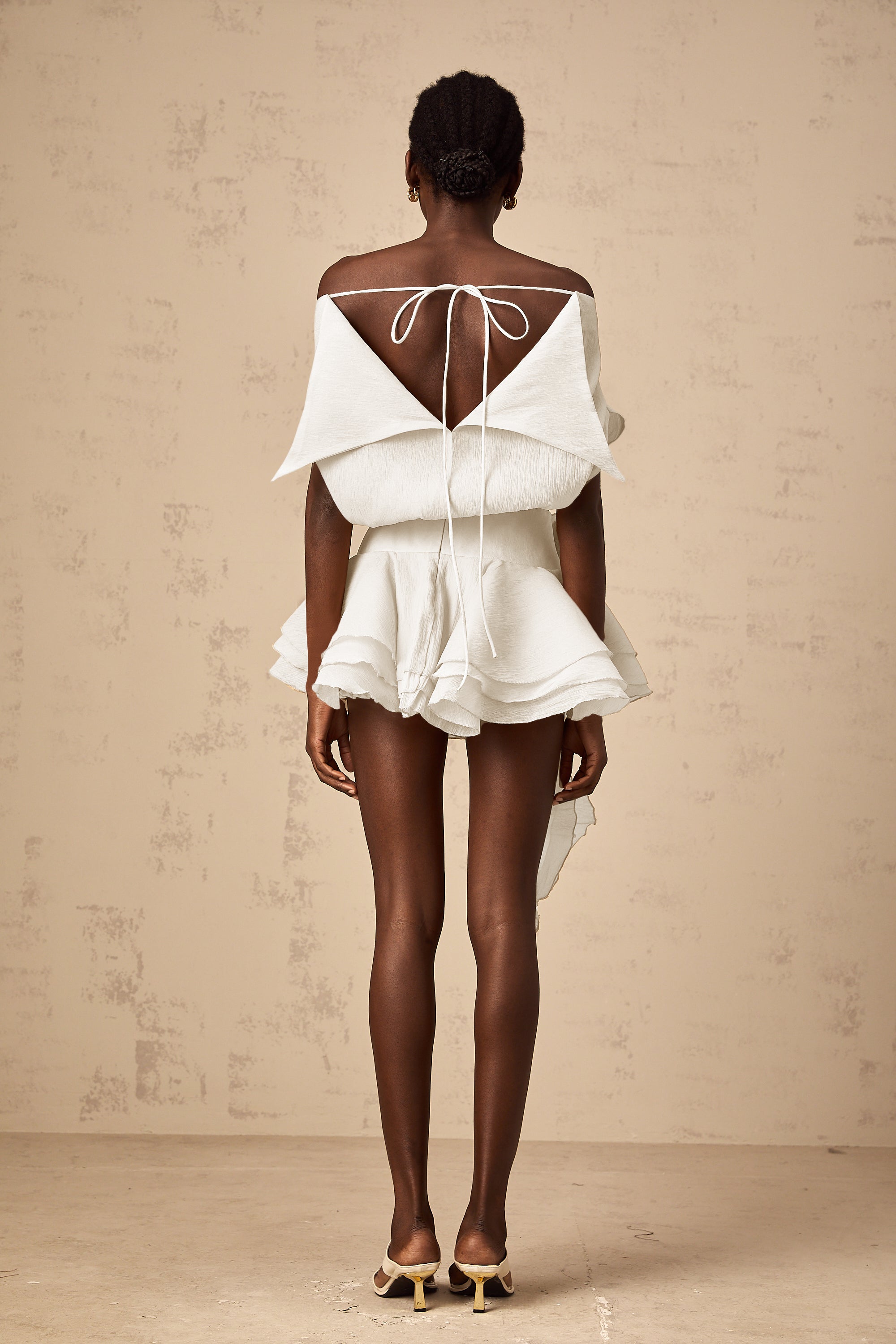 Amélie White Floral Appliqué Flounced Mini Dress