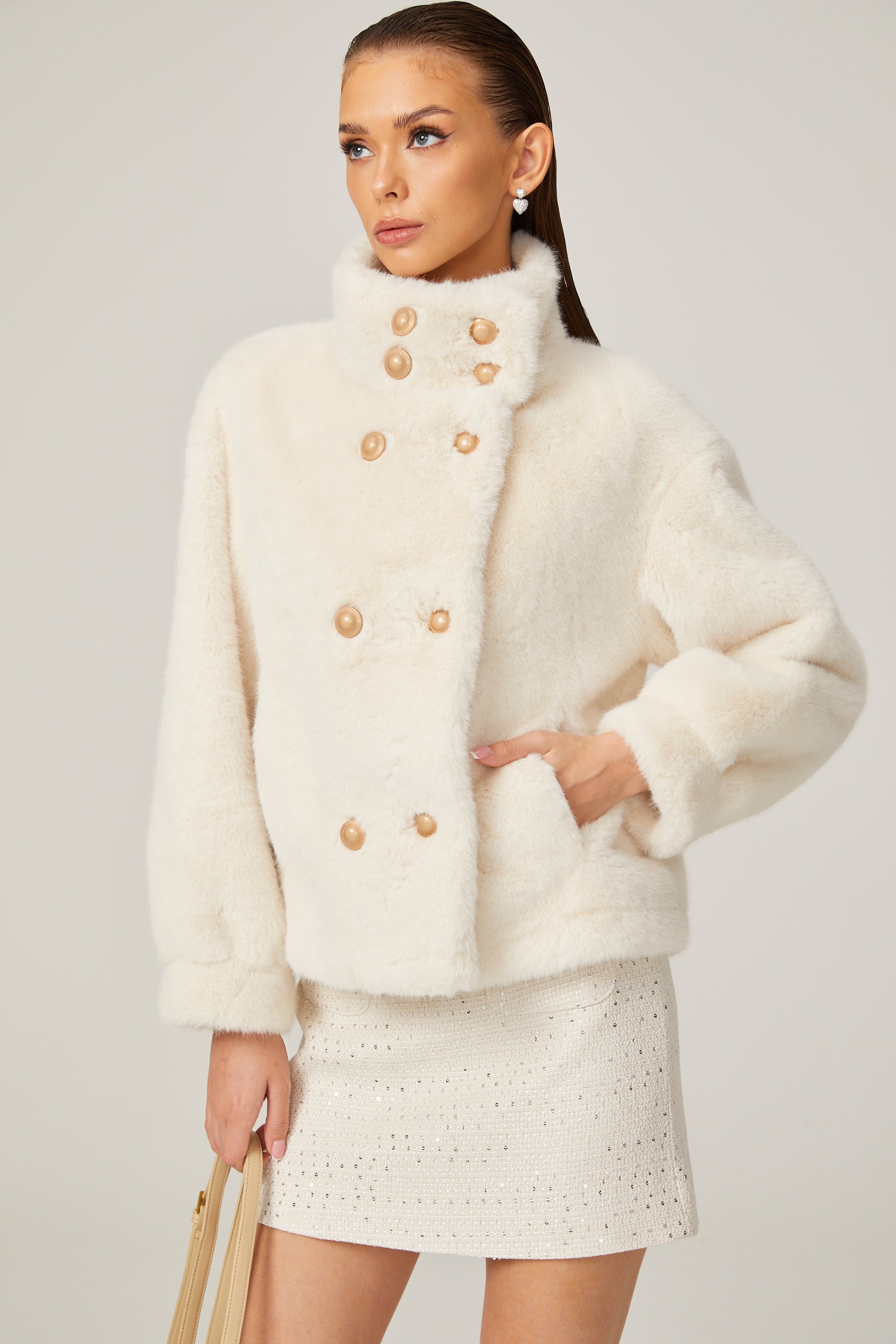 Chantal white faux-fur double-breasted jacket (Final Sale)