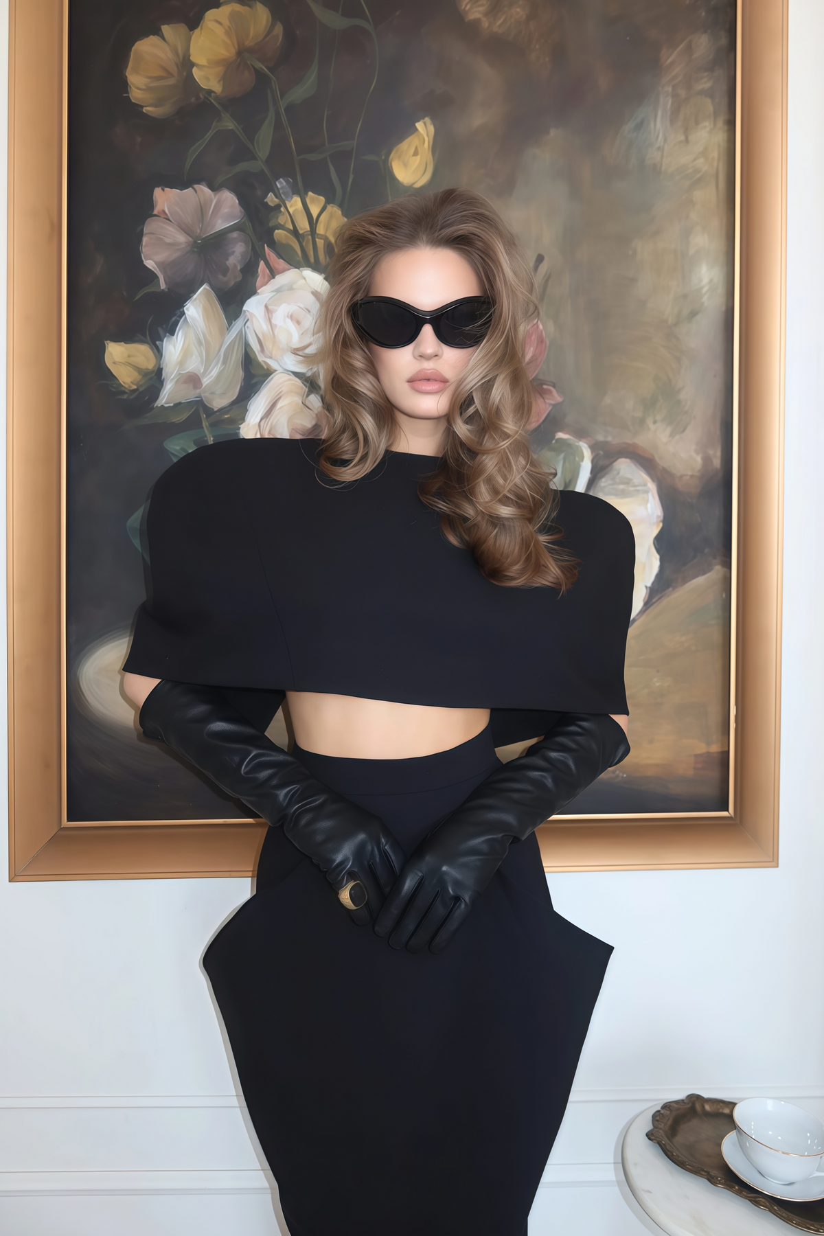 Shiva Black Structured Cape & Asymmetrical Skirt Set