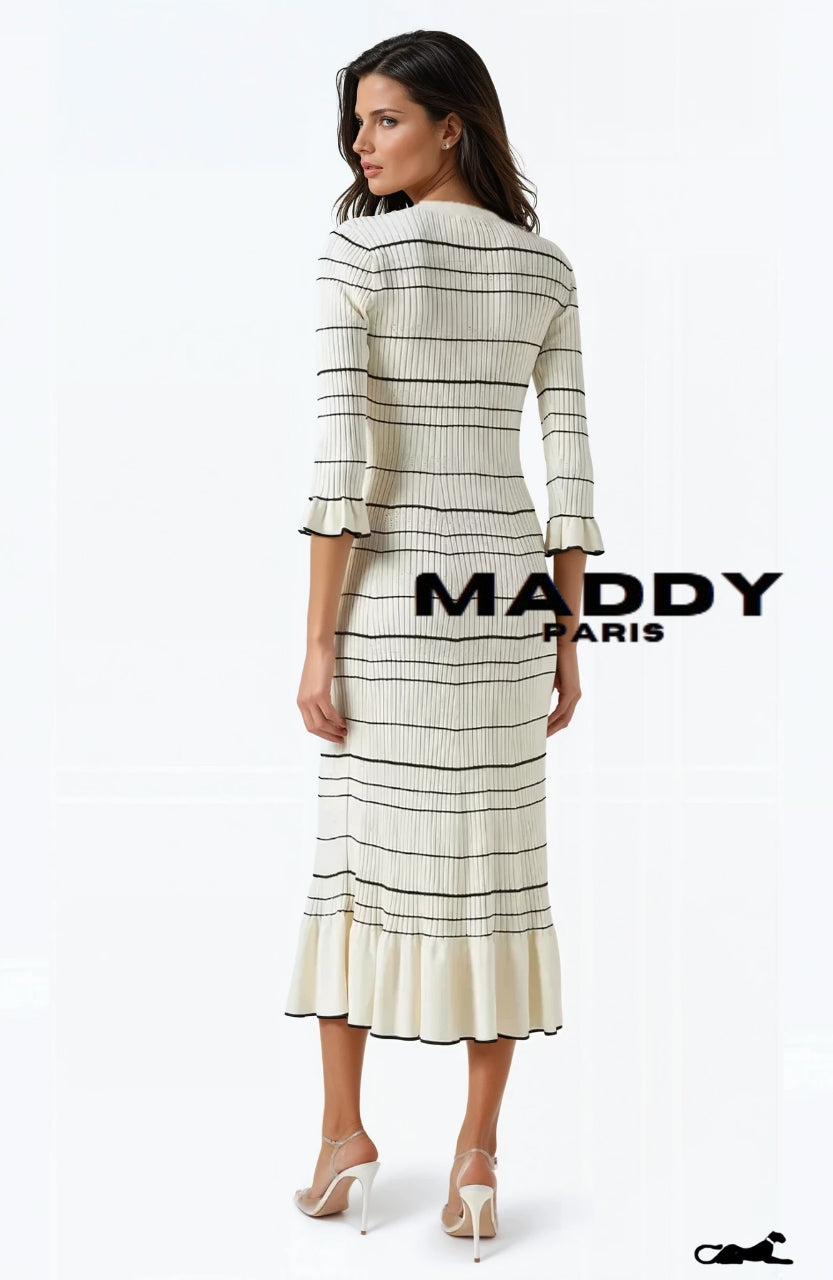 SANDRO SERAPHINA KNIT MIDI DRESS - WHITE