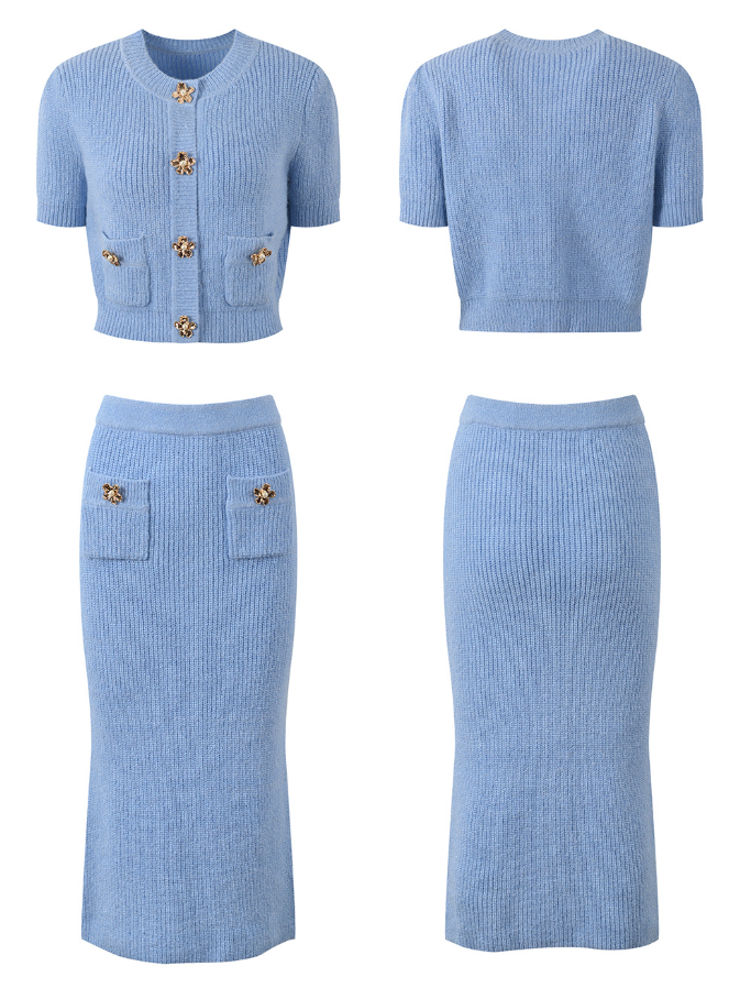 ISABELLA CASHMERE MIDI SKIRT SET – BABY BLUE