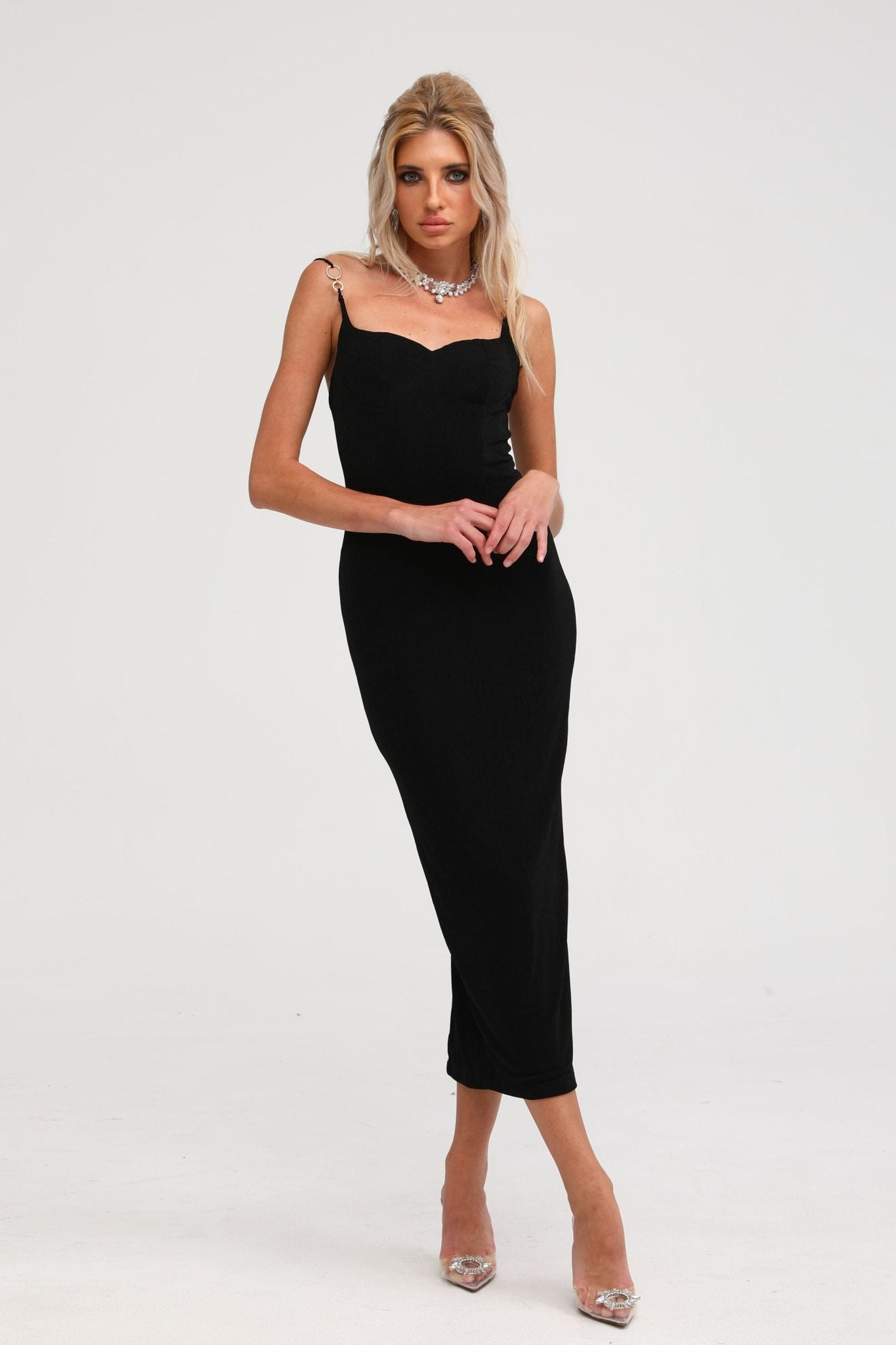 Ailbhe black bustier midi dress