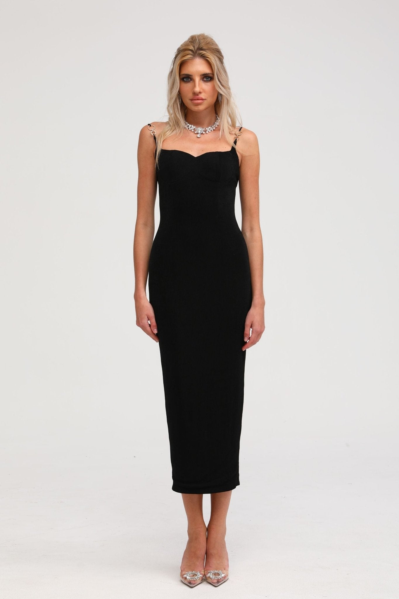 Ailbhe black bustier midi dress