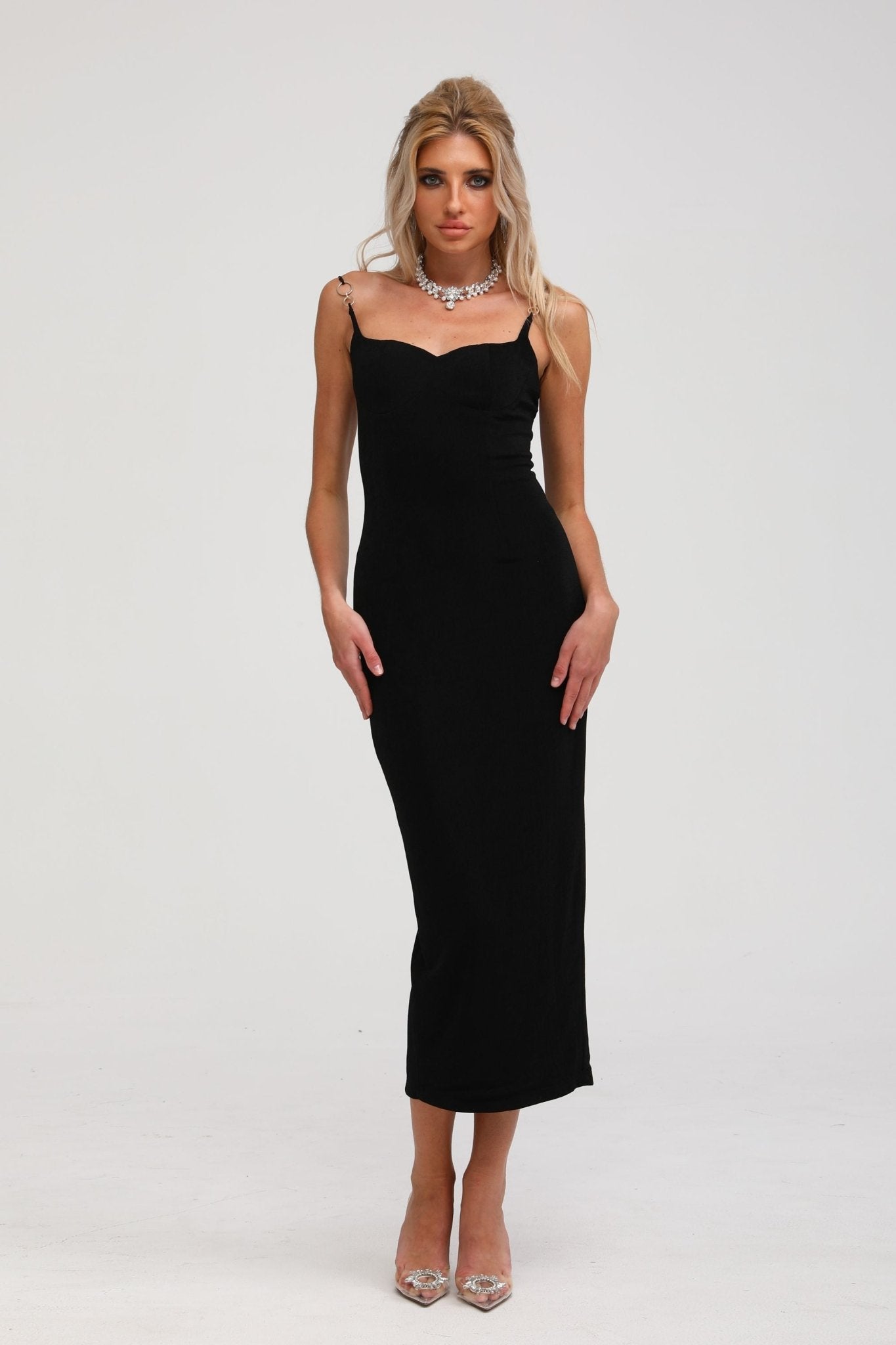 Ailbhe black bustier midi dress