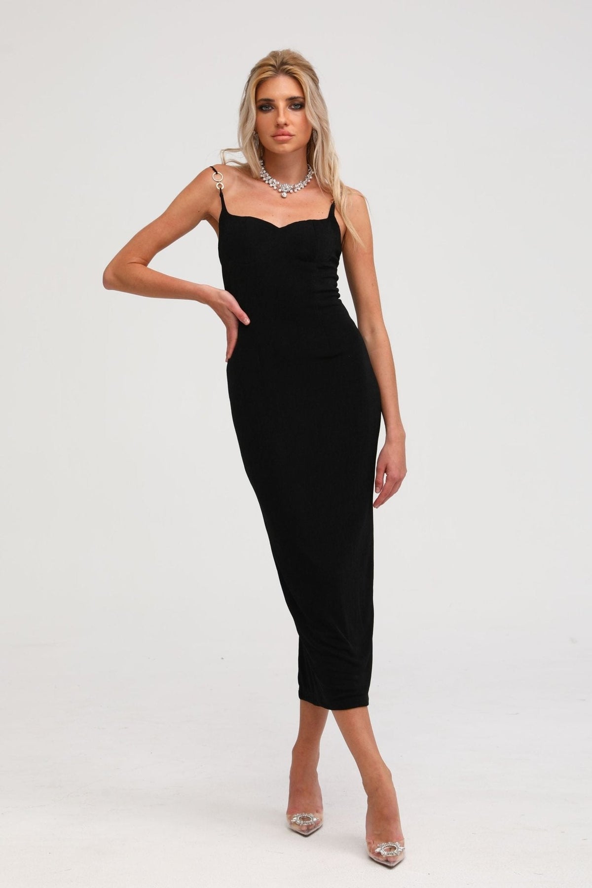 Ailbhe black bustier midi dress