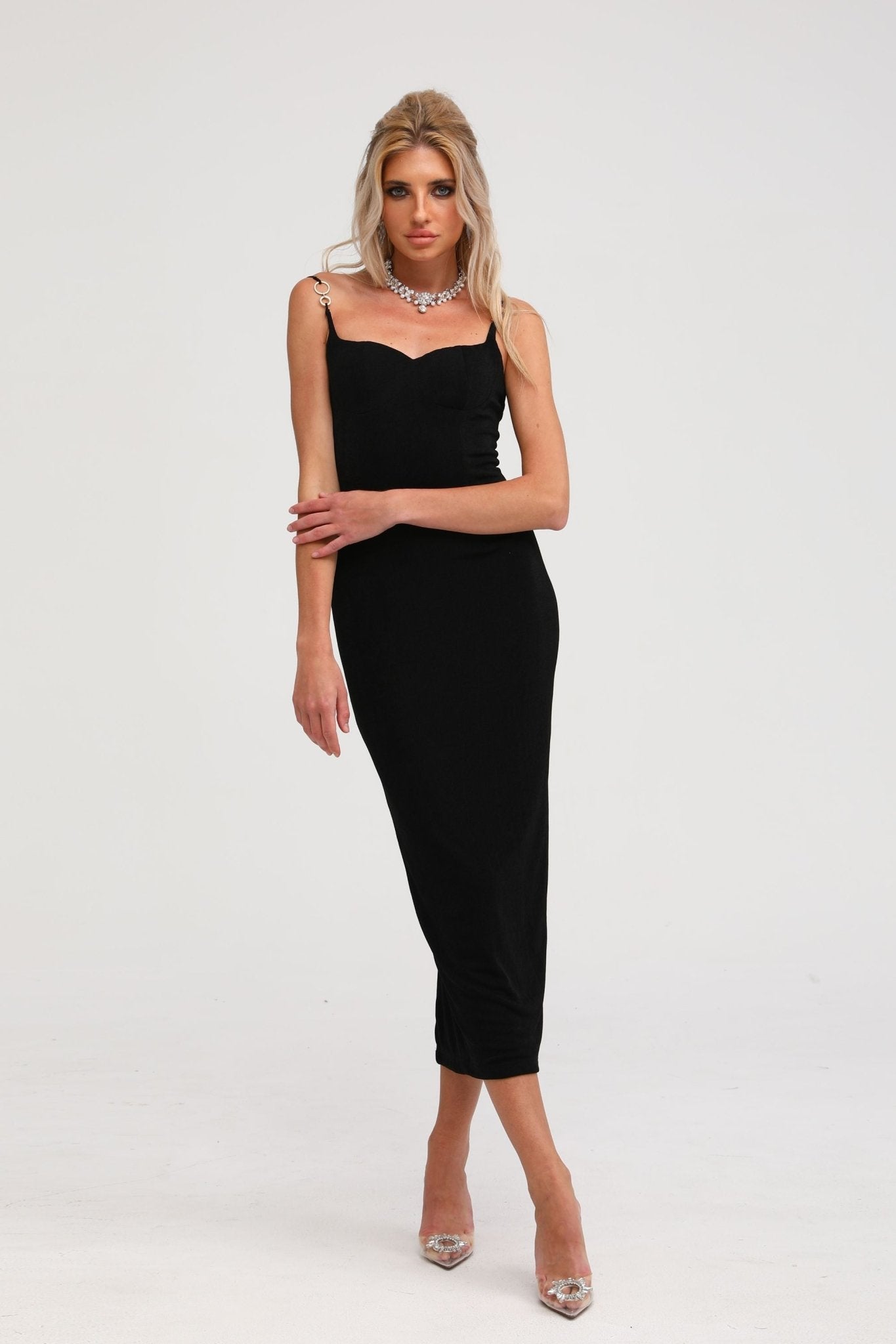 Ailbhe black bustier midi dress