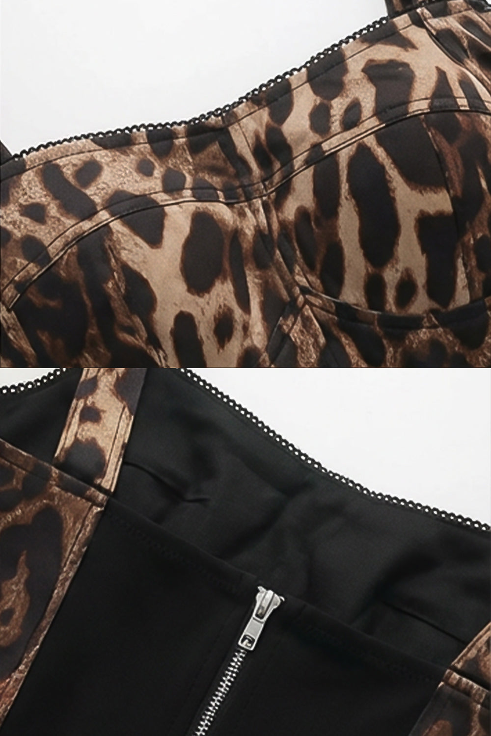Leopard Print Crop Top and Tailored Shorts Set with Wide Straps – Brown