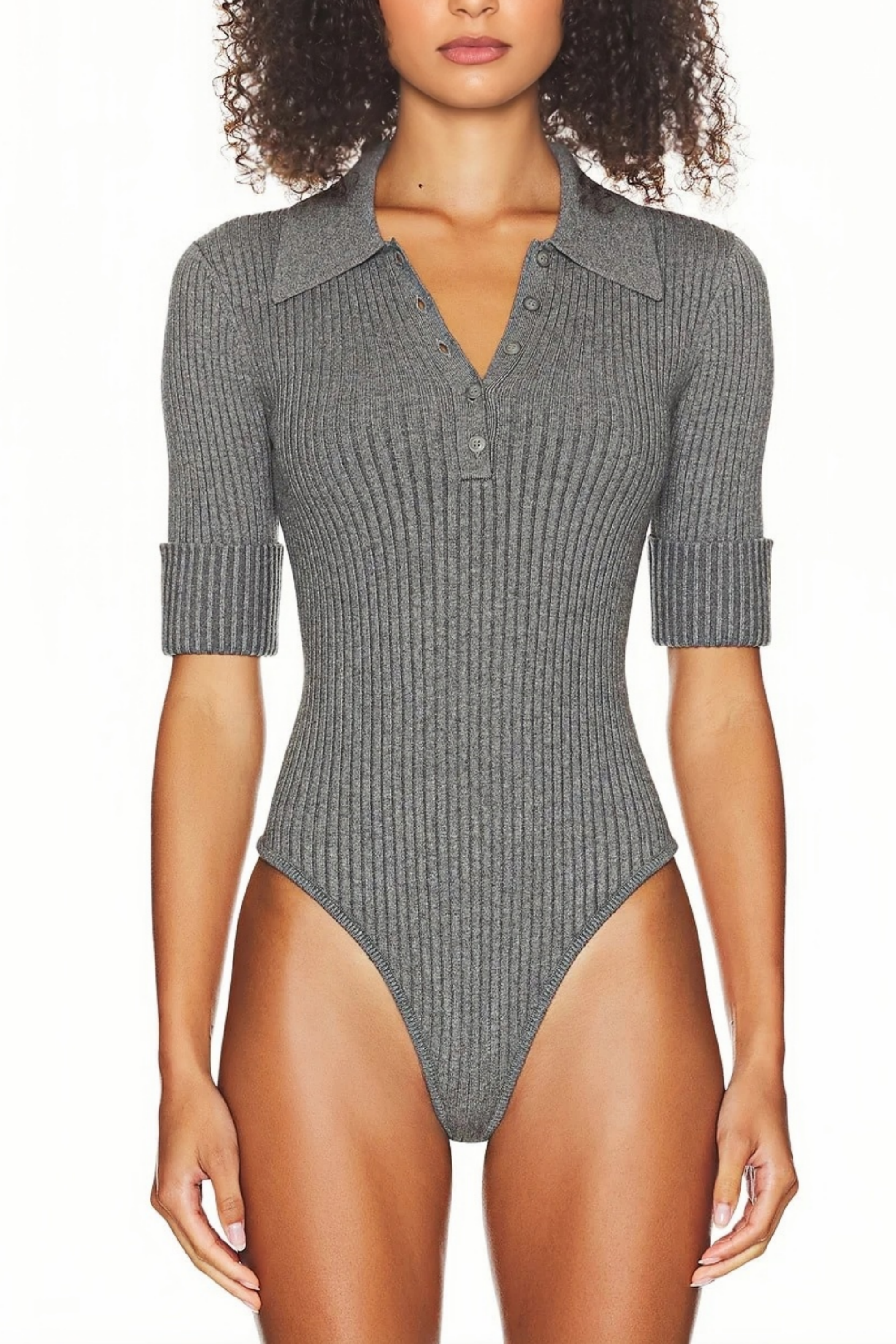 Claire Grey Ribbed Knit Bodysuit & Trousers Set