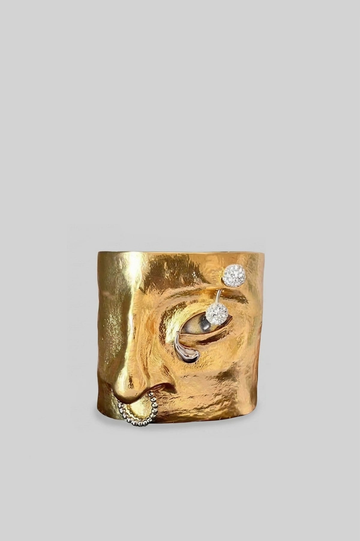 Hammered Cuff Bracelet with Crystal Accents – Gold