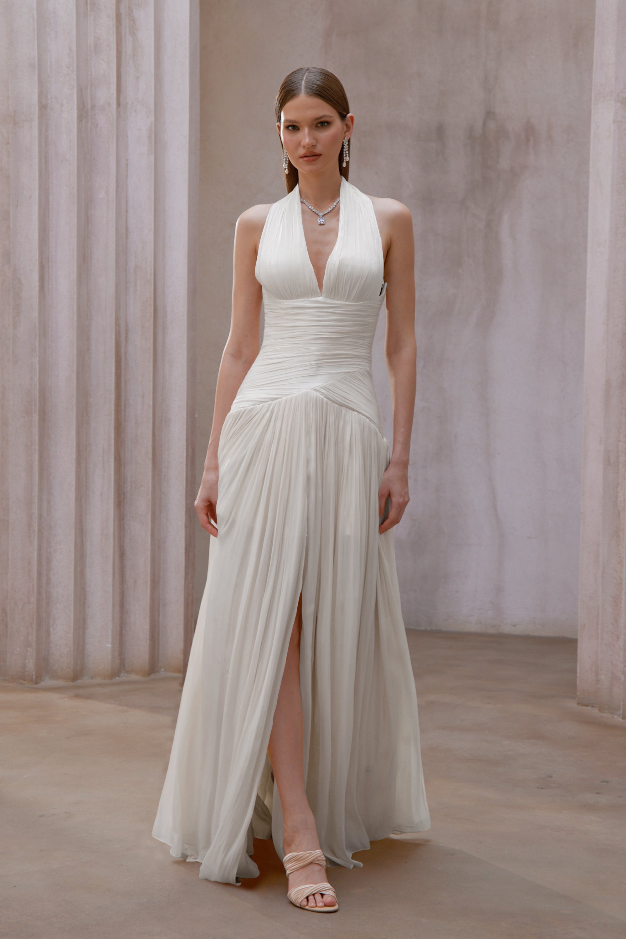 Uranie White Gathered Maxi Dress