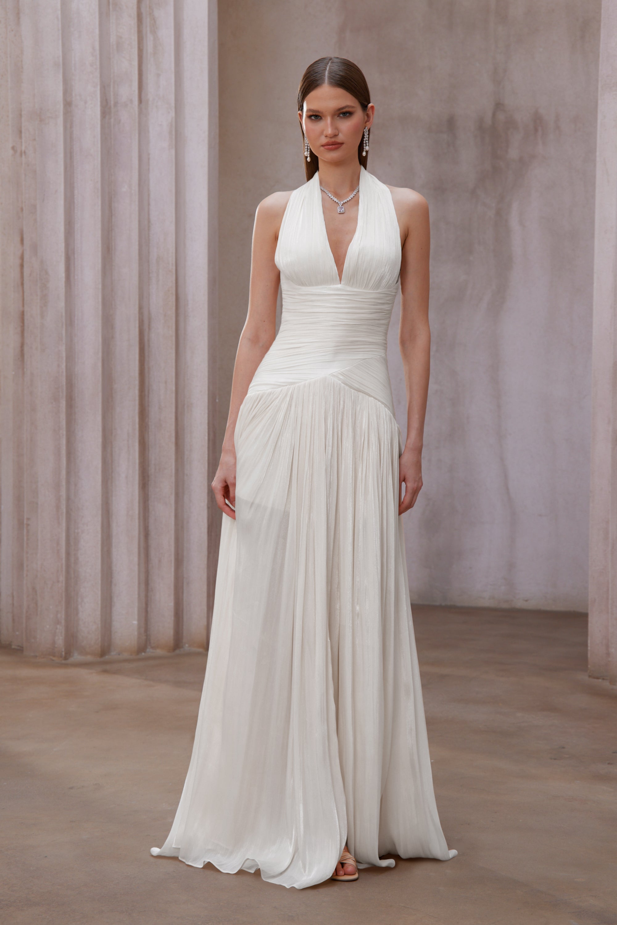 Uranie White Gathered Maxi Dress