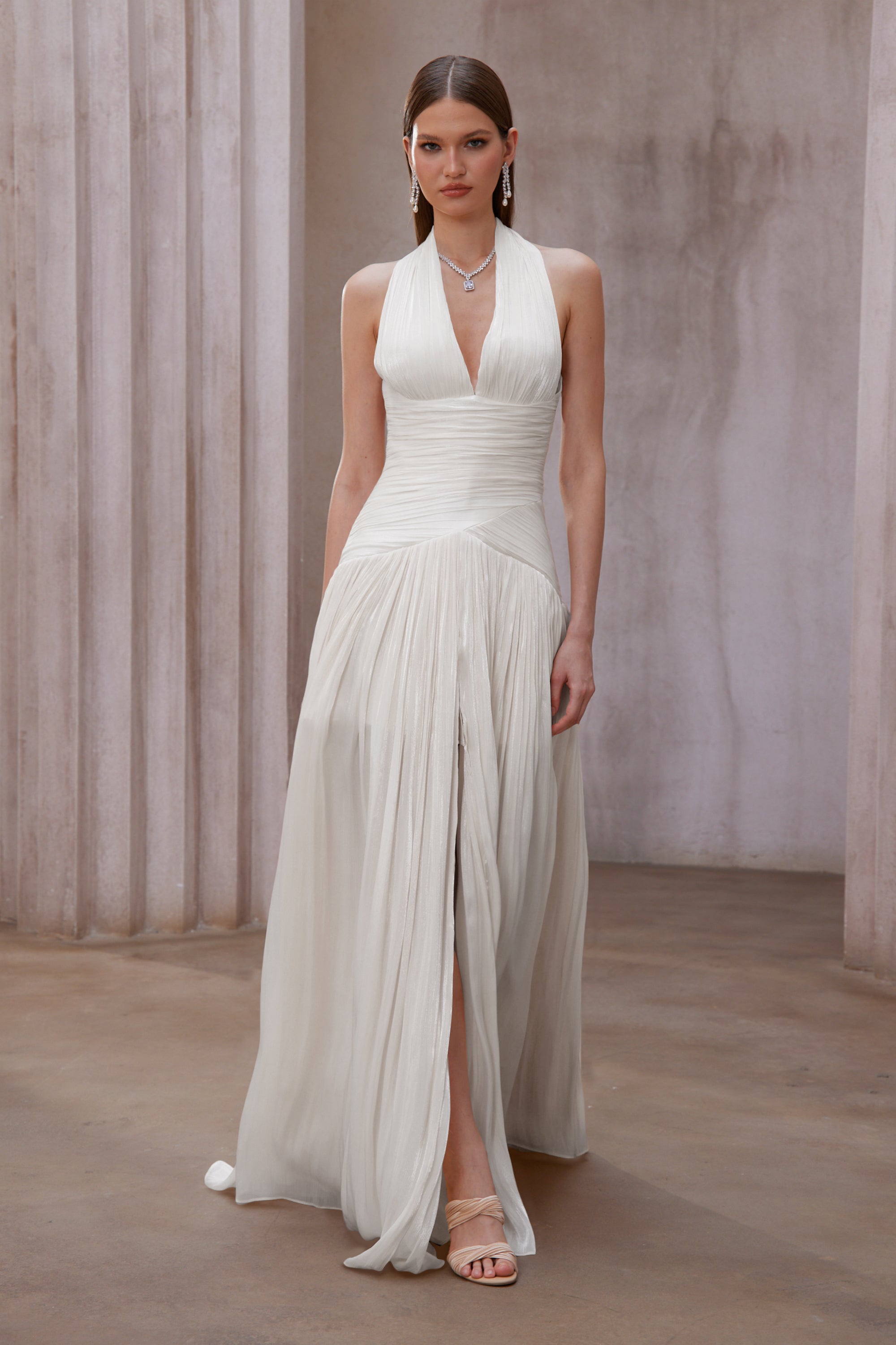Uranie White Gathered Maxi Dress