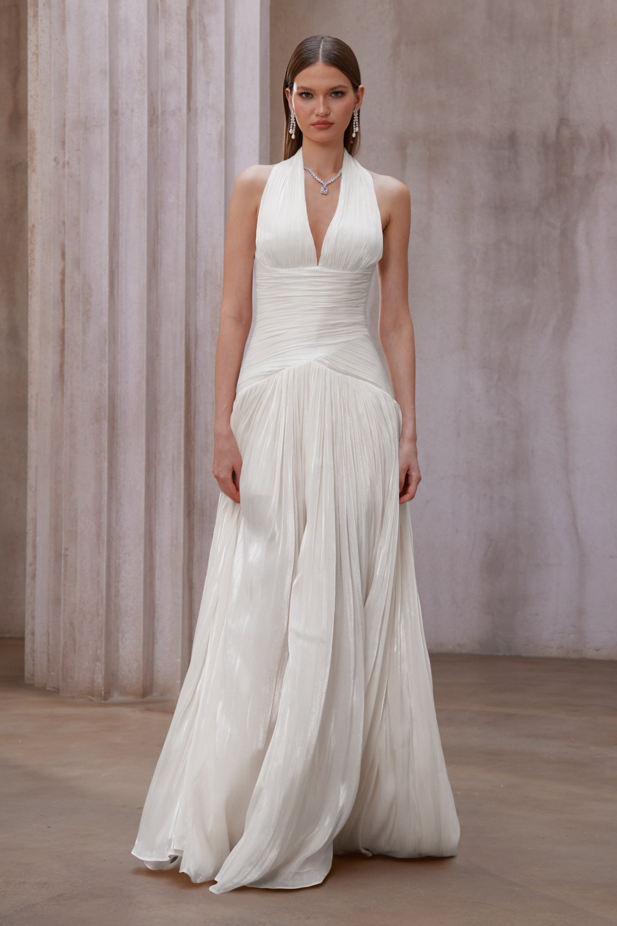 Uranie White Gathered Maxi Dress
