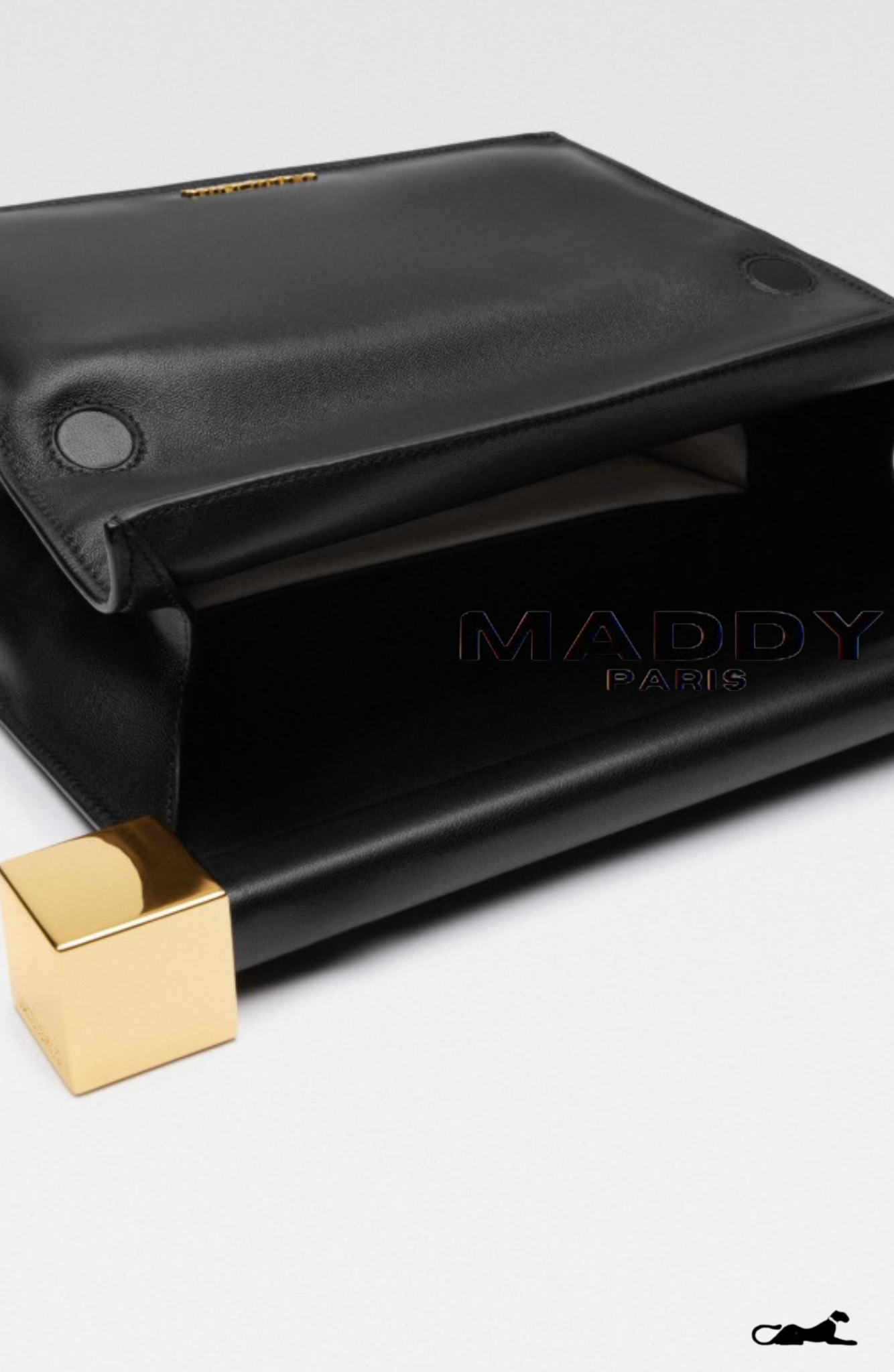 JAC COLETTE NAPPA LEATHER CLUTCH BAG – BLACK WITH GOLD & SILVER HARDWARE