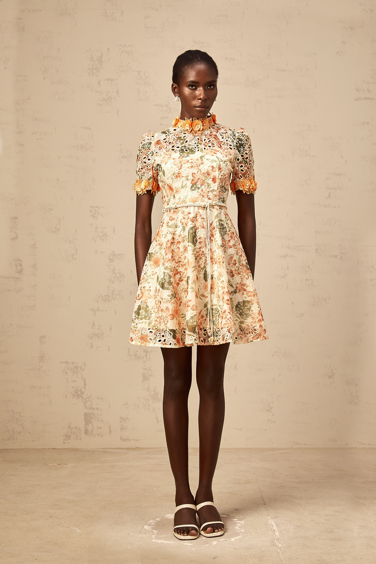 Lilou orange flower-embroidered embellished mini dress (Final Sale-US Only)