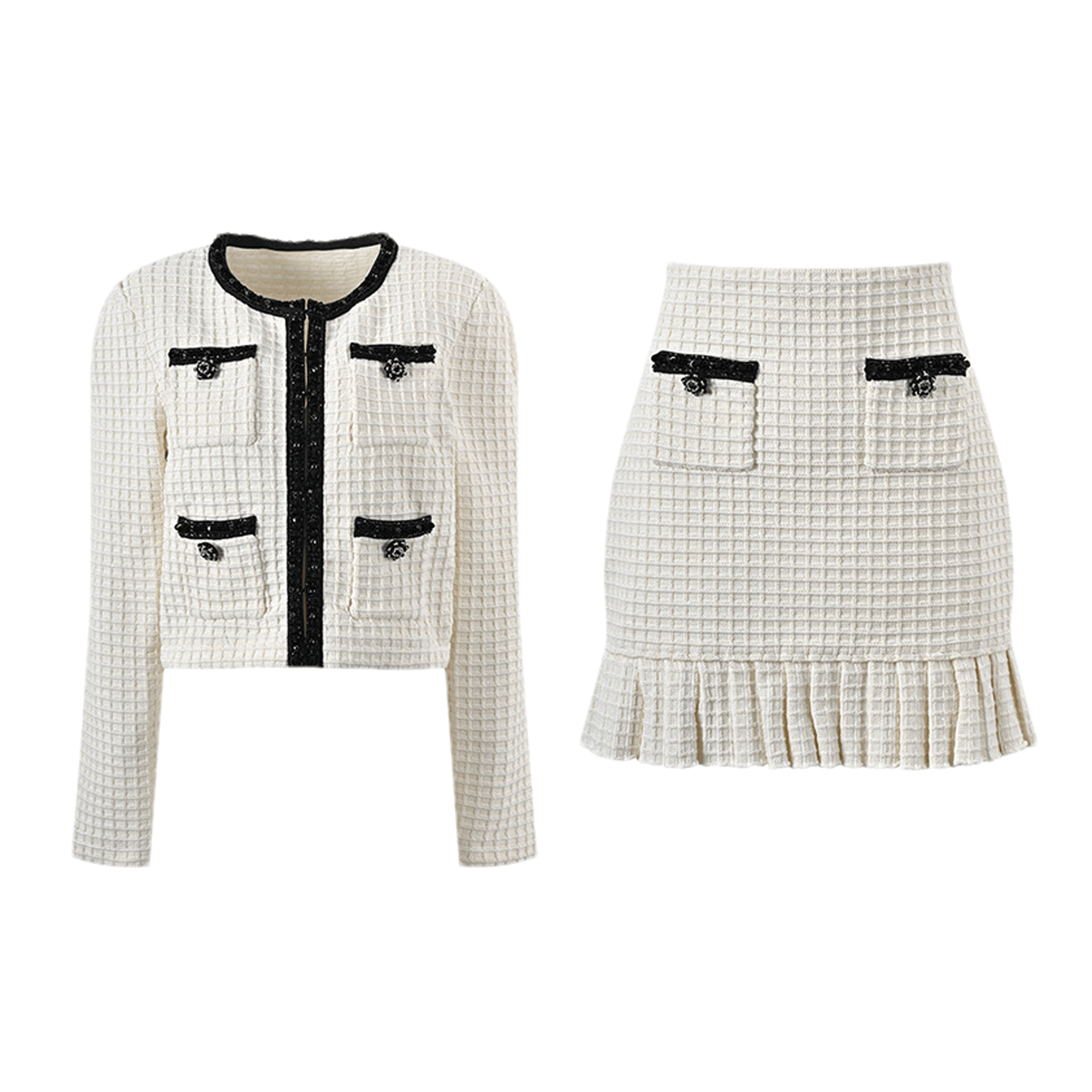 Audrey white waffle-knit jacket & skirt matching set (US Only)