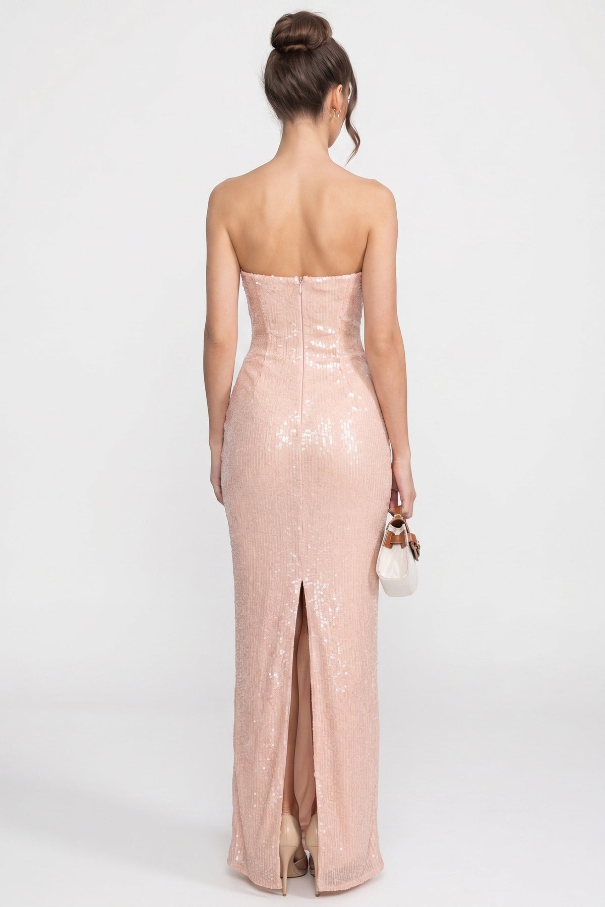 Strapless Sequin Mermaid Gown With Sweetheart Neckline And Back Slit - Blush