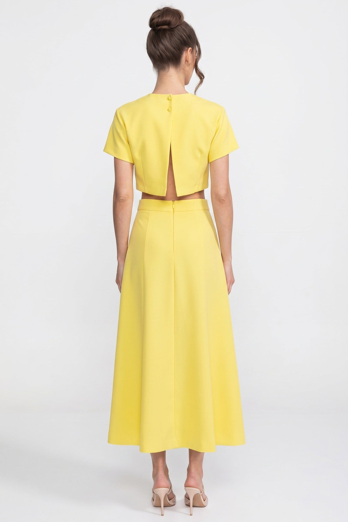 Short-Sleeve Floral-Print Co-Ord Set With Crop Top And Maxi Skirt - Yellow