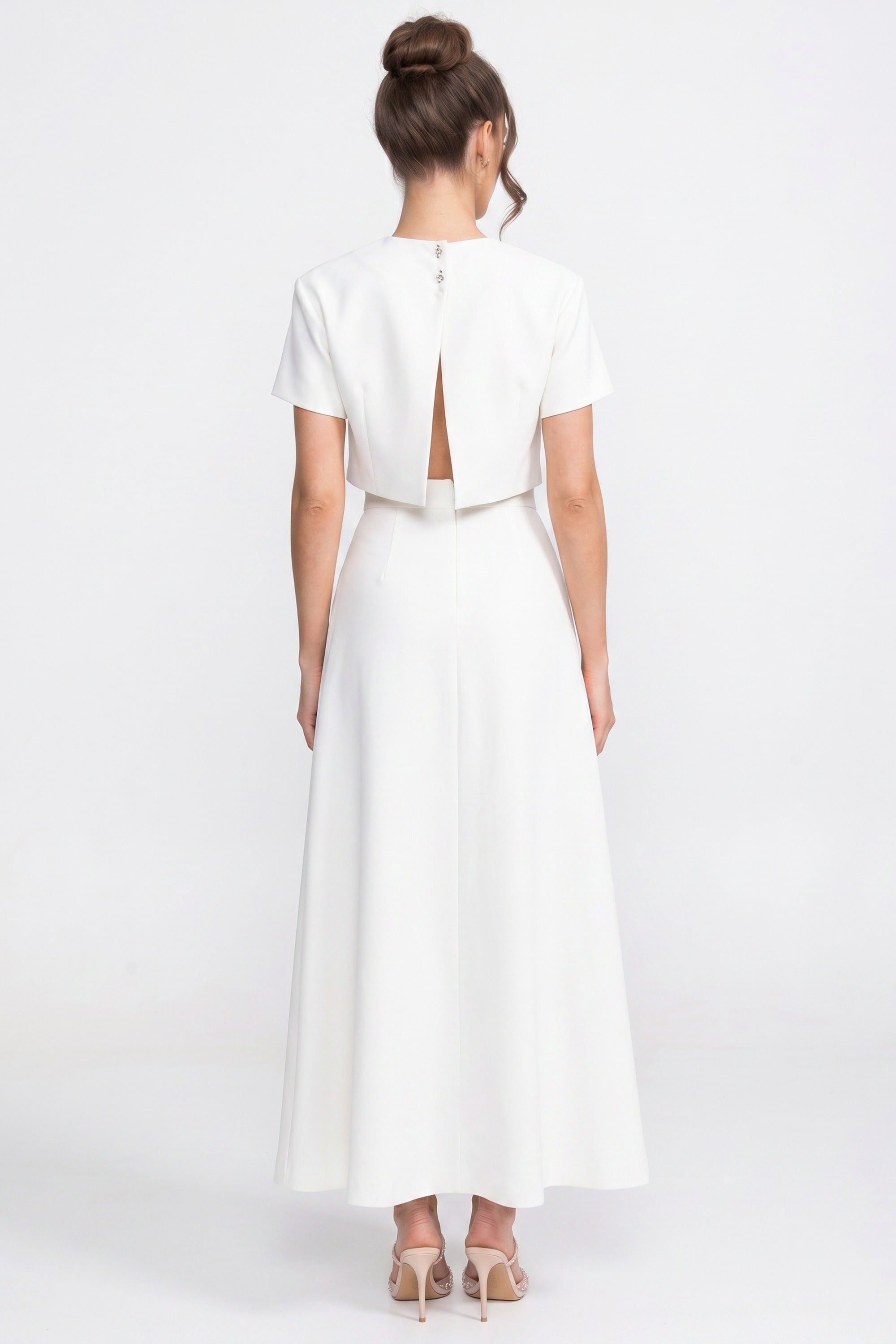 Short-Sleeve Floral-Print Co-Ord Set With Crop Top And Maxi Skirt - White