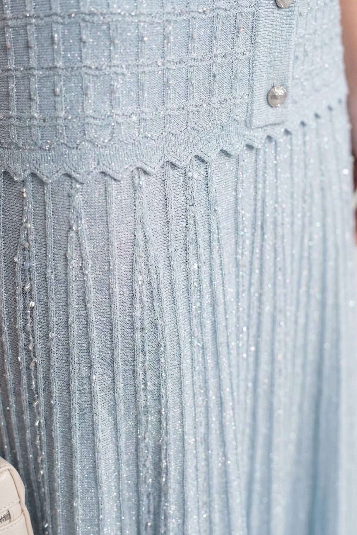 Yvonne Light Blue Short Sleeve Midi Dress With Shimmer Knit Texture