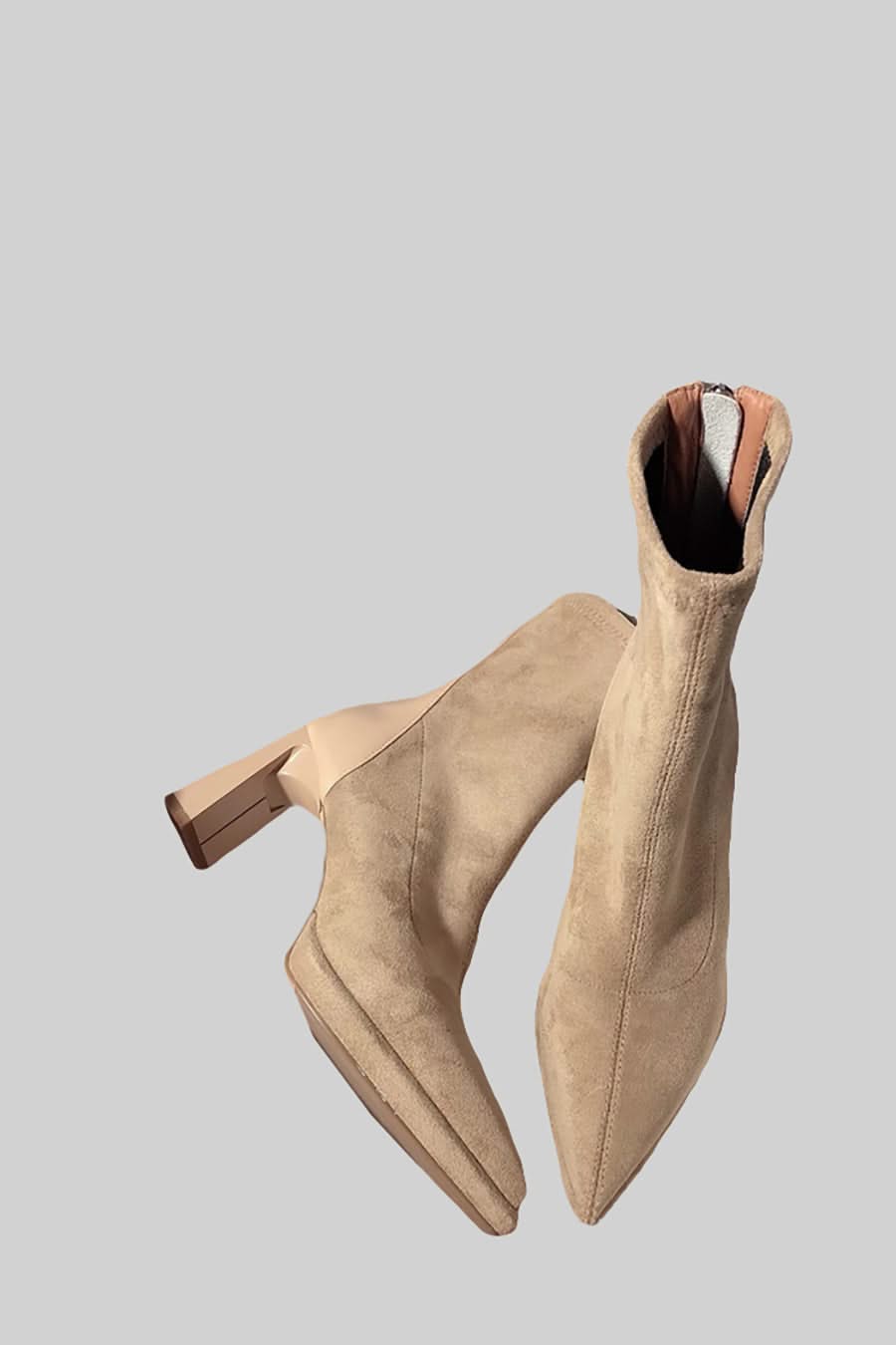 Ottavia Glossy Heel Suede Ankle Boot - Beige