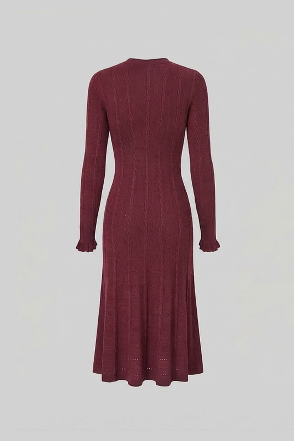 Cordelia Burgundy Knit Button-Front Midi Dress with Pointelle Detailing