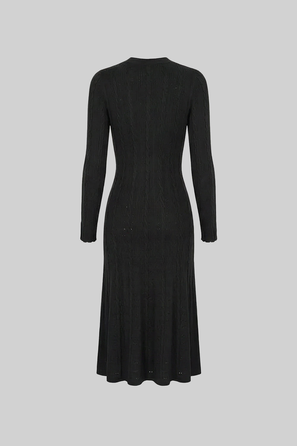 Cordelia Black Knit Button-Front Midi Dress with Pointelle Detailing