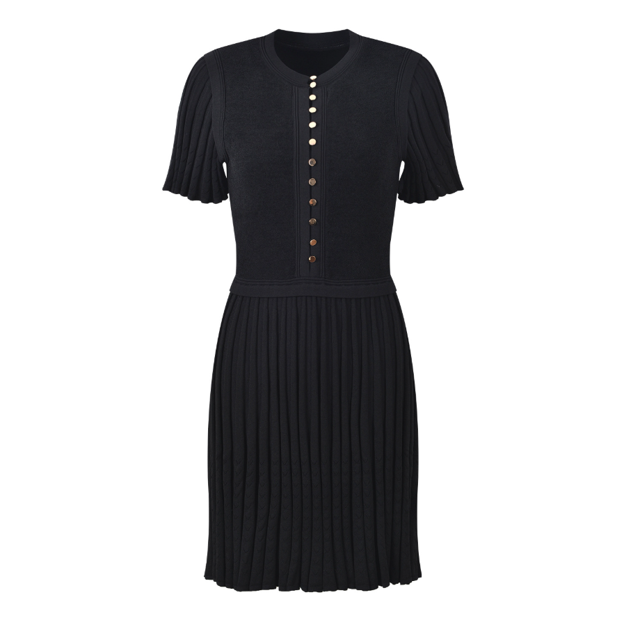 SANDRO EVANGELINE SUEDE PLEATED MINI DRESS - BLACK