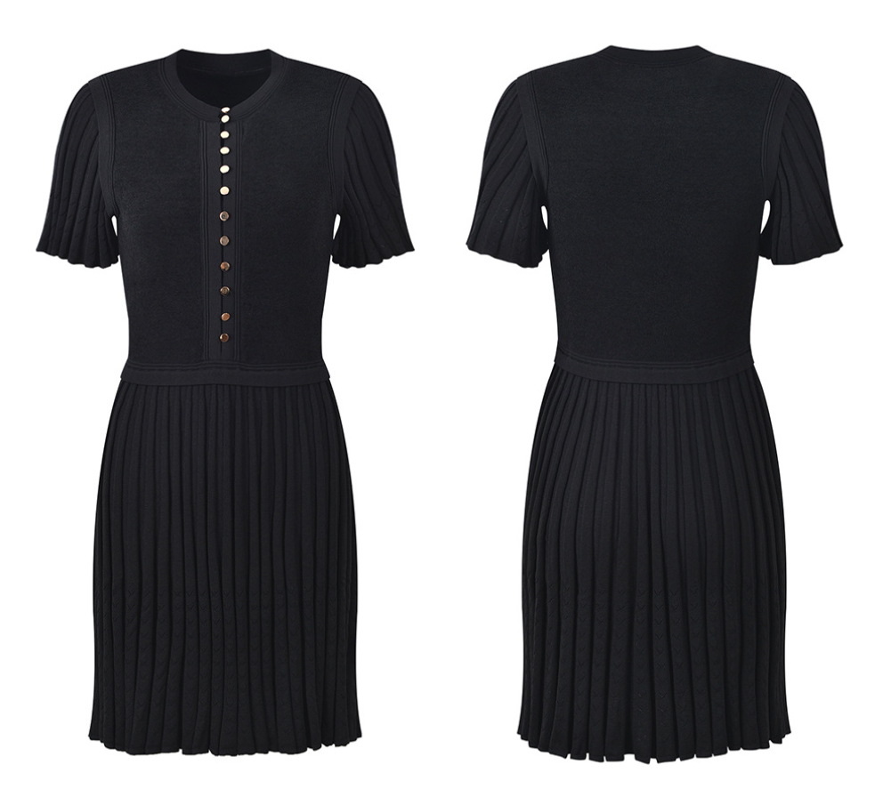 SANDRO EVANGELINE SUEDE PLEATED MINI DRESS - BLACK