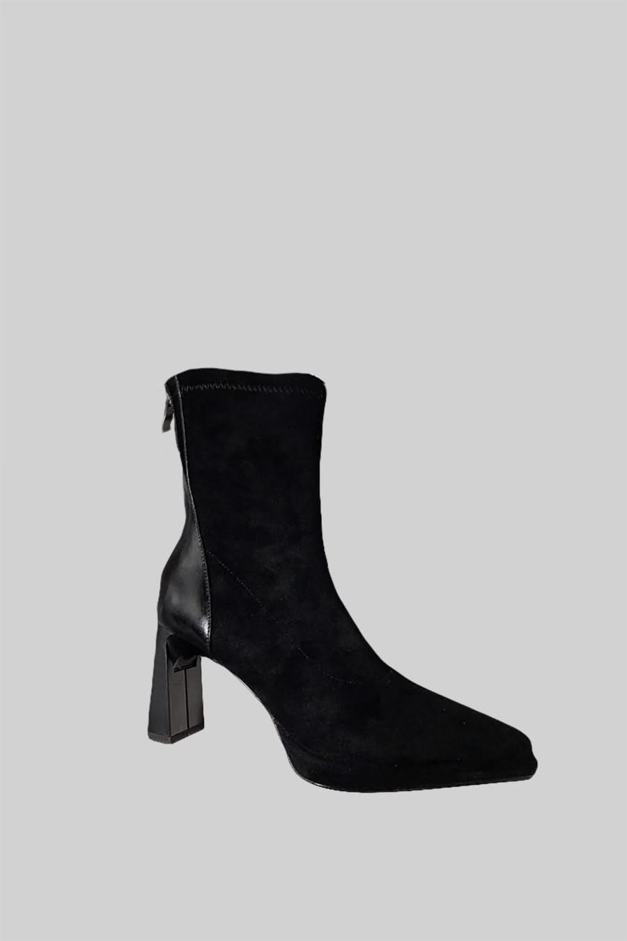 Ottavia Glossy Heel Suede Ankle Boot - Black