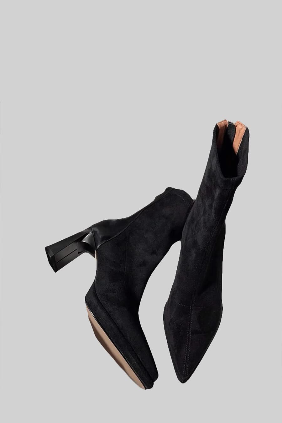 Ottavia Glossy Heel Suede Ankle Boot - Black