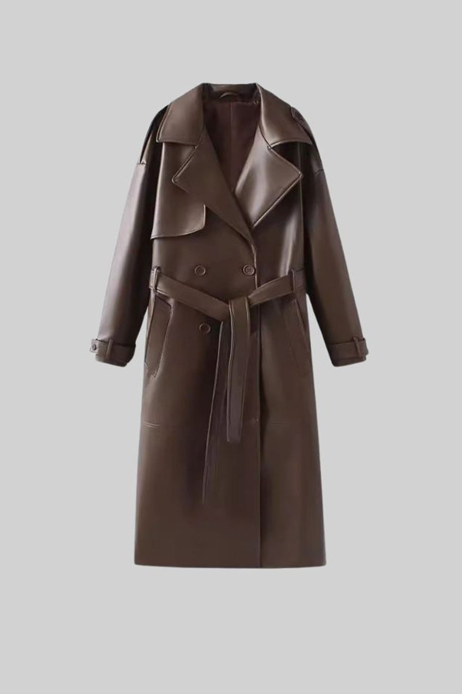 Cosima Vegan Leather Trench Coat - Brown