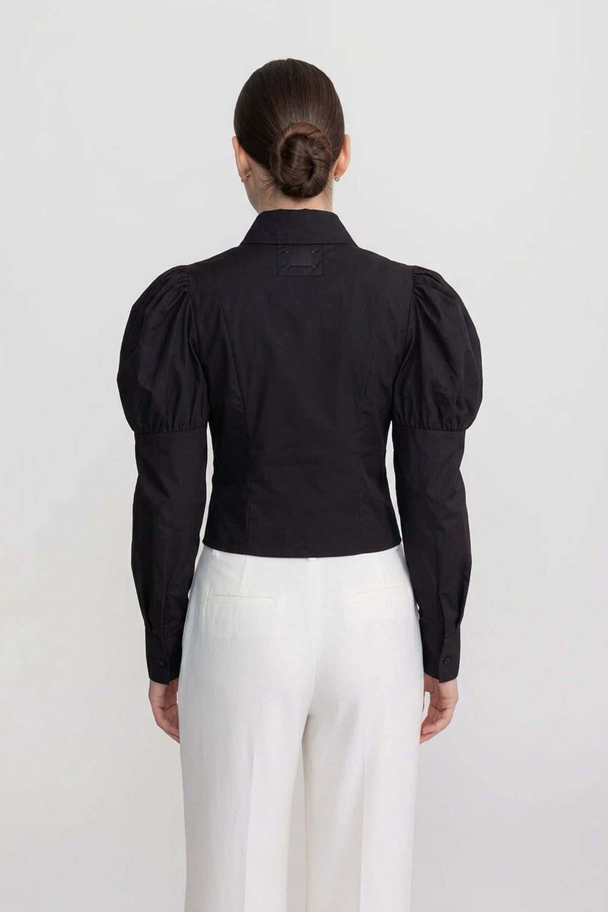 Long Sleeve Shirt With Corset Lace-Up Detail - Black