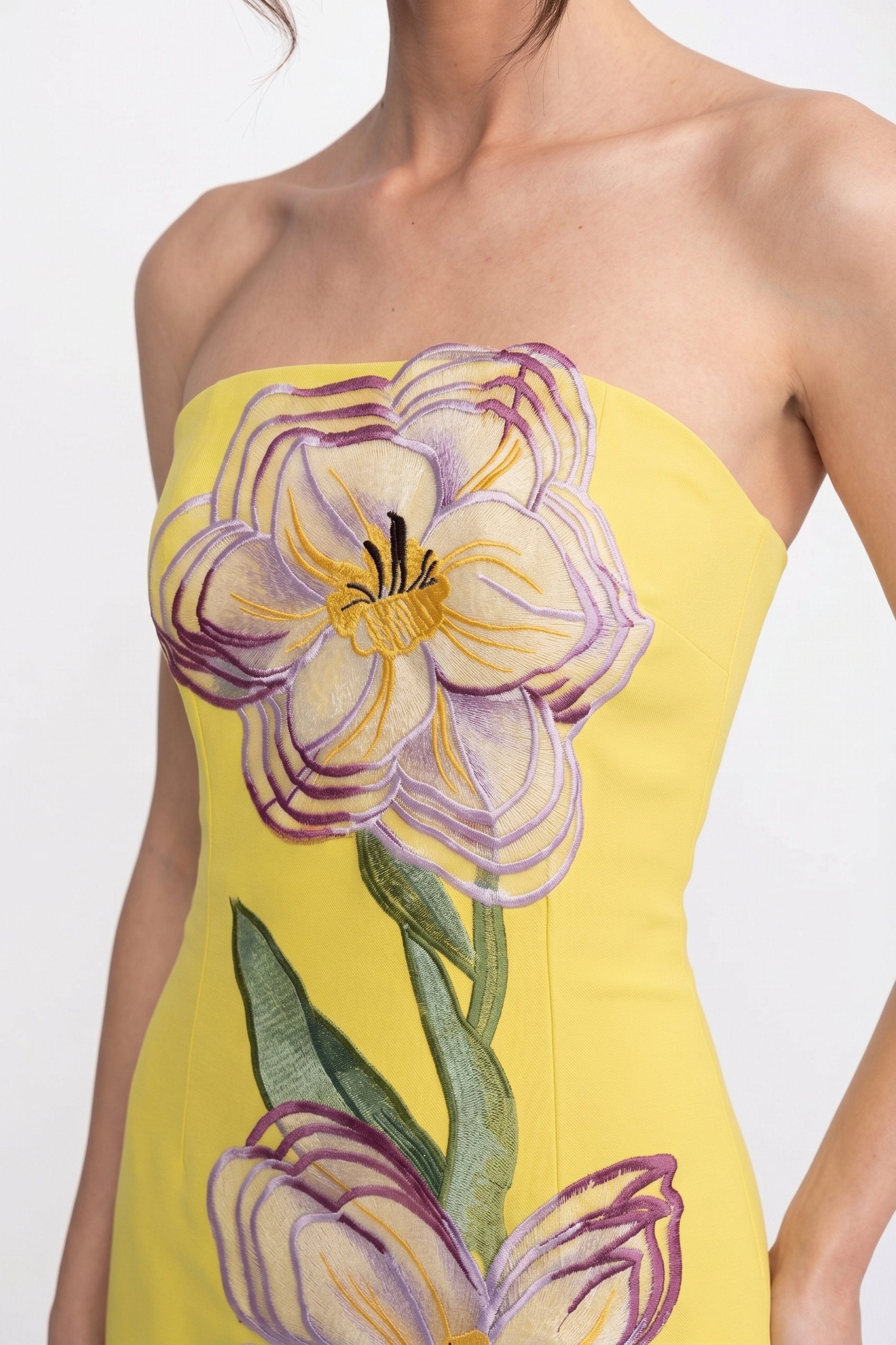 Strapless Floral-Print Maxi Dress With Column Silhouette - Yellow