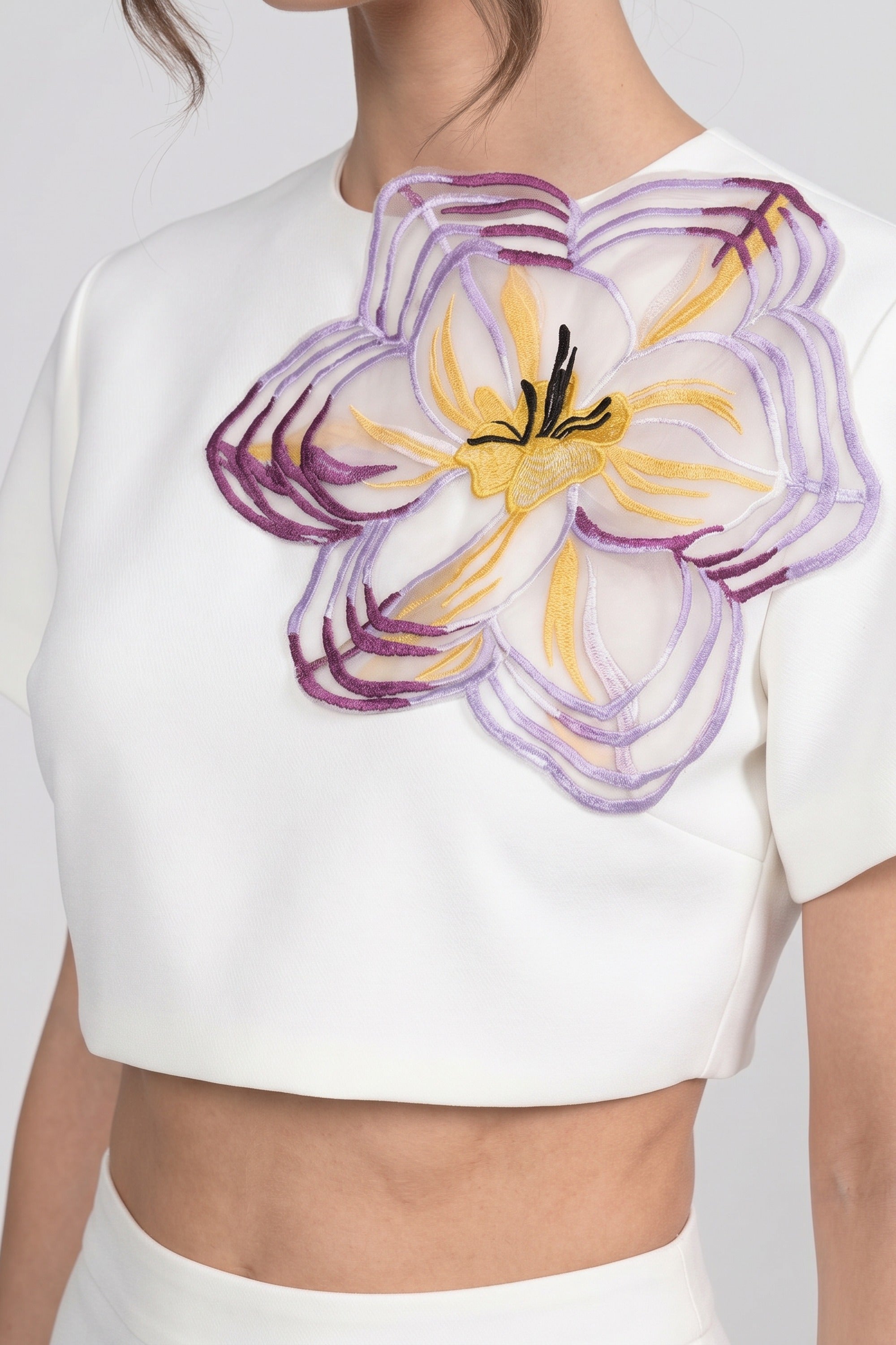 Short-Sleeve Floral-Print Co-Ord Set With Crop Top And Maxi Skirt - White
