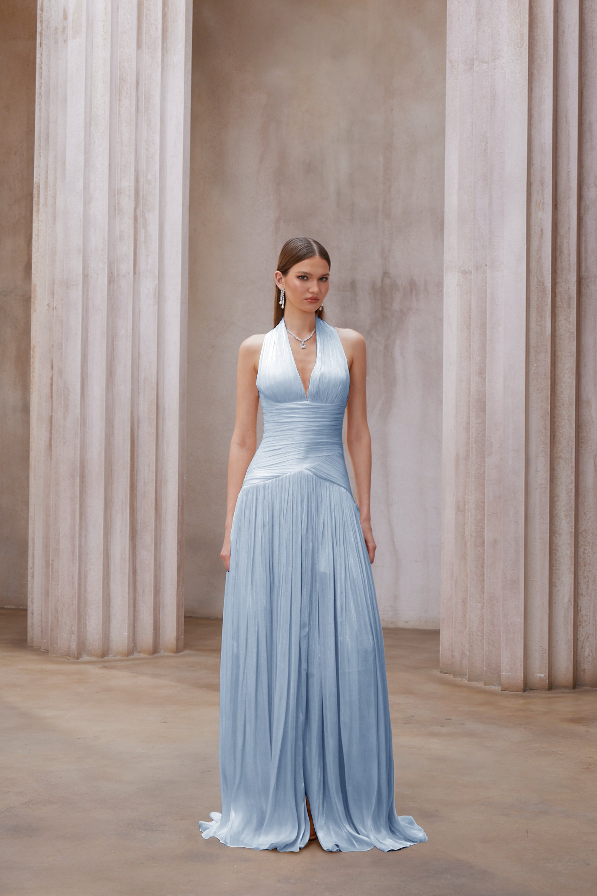 Uranie Blue Gathered Maxi Dress