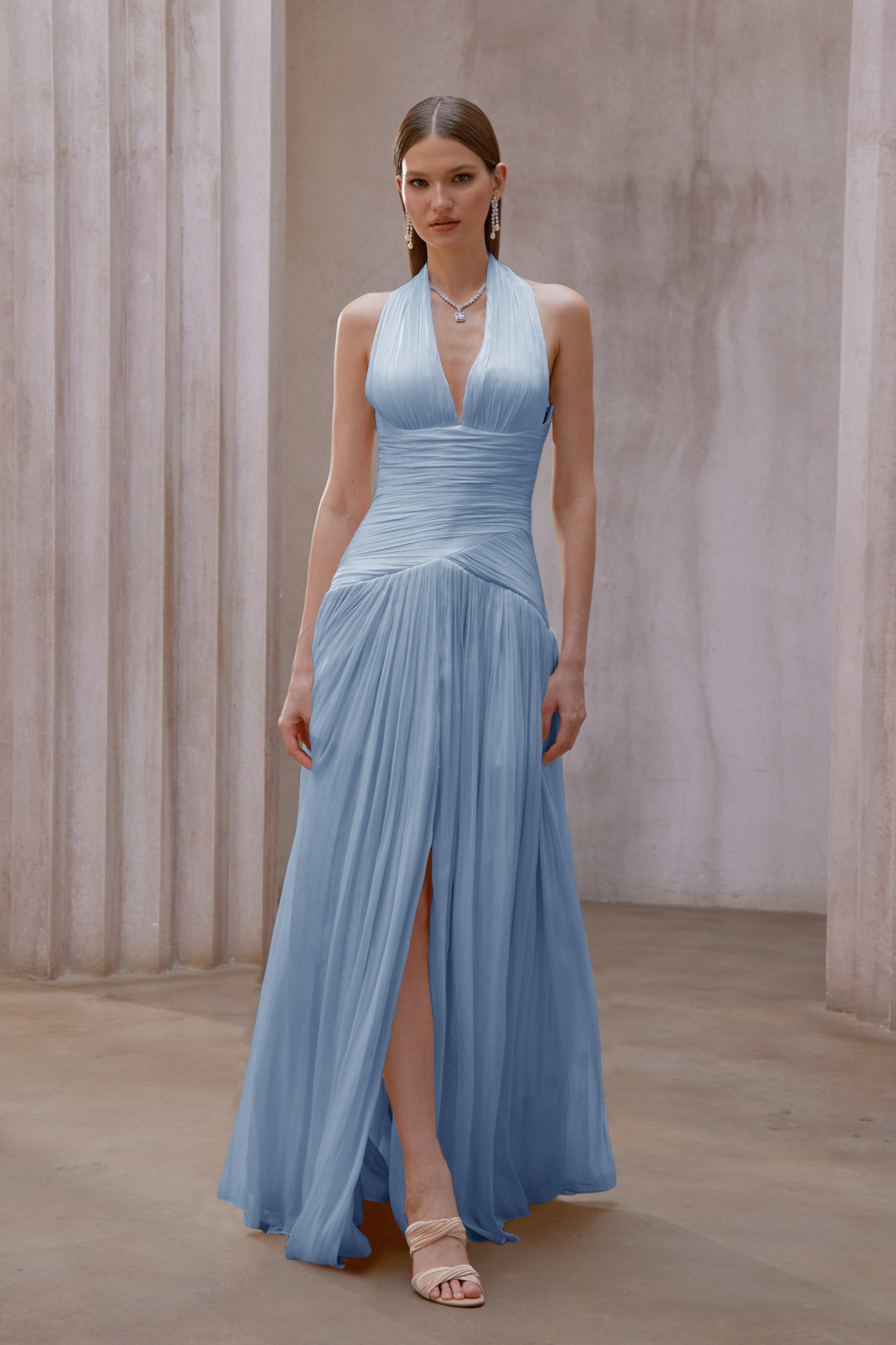 Uranie Blue Gathered Maxi Dress
