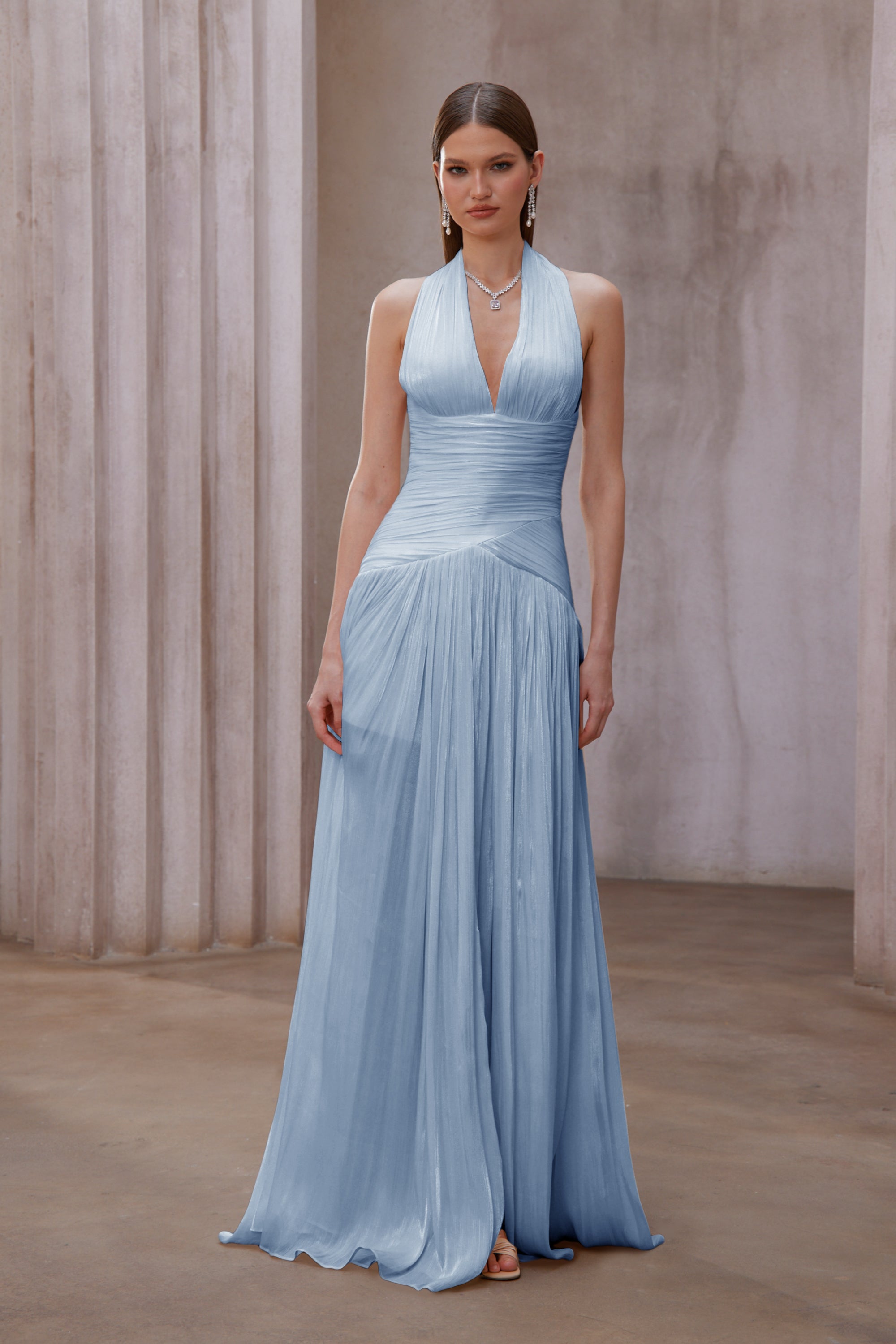 Uranie Blue Gathered Maxi Dress