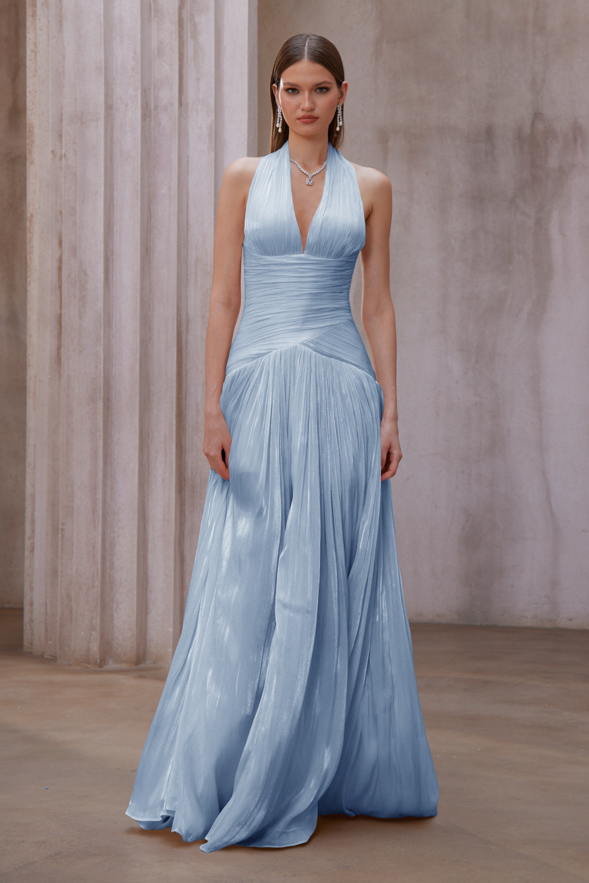 Uranie Blue Gathered Maxi Dress